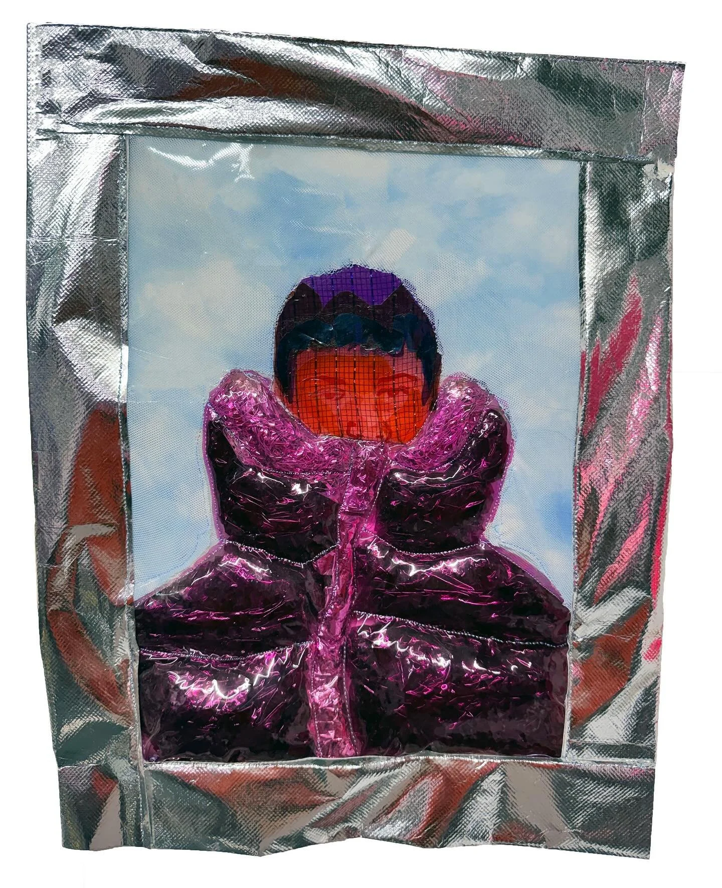 Cherry Coffee
hand dyed vinyl fabric, decorative mesh, cellophane, fabric, mylar
10x12 in 
2022

Re-documenting some older ! I&rsquo;m doing this because I use to not really know how to capture the materials I work with properly. Also for my new webs