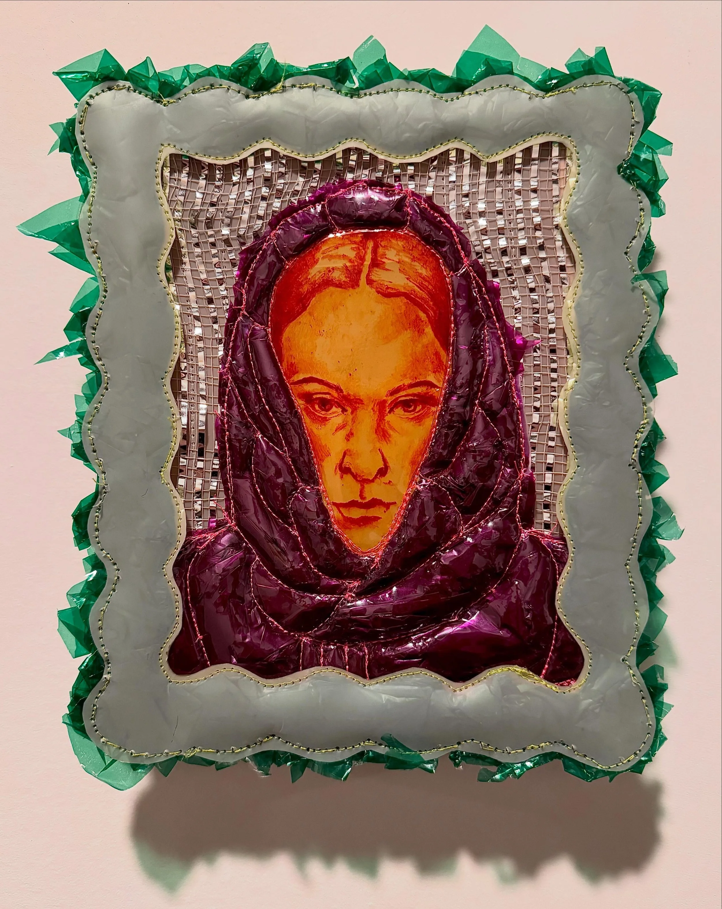 Caught in a storm
Hand dyed vinyl, matte drafting film, decorative mesh, cellophane.
Approx 8x10 in 
2026

This peice will be part of Making Do/Making Special, a one-night exhibition this Monday May 25 from 5:30-9pm at Vulpes Bastille.

The exhibitio