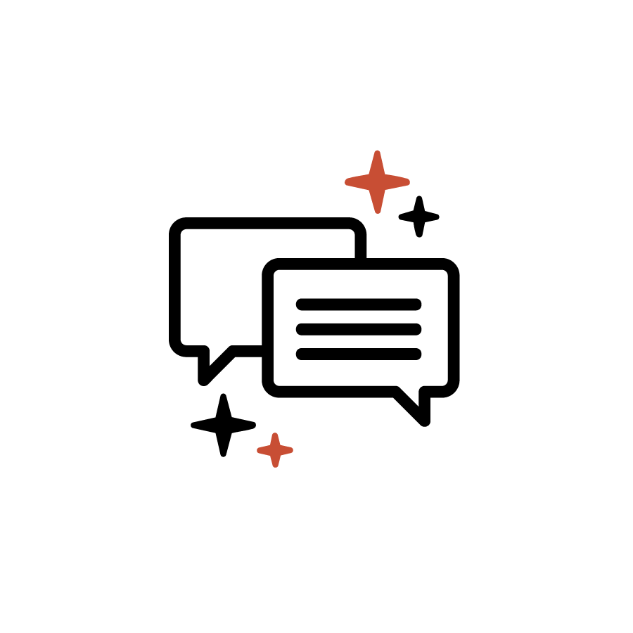 Two overlapping chat bubbles with sparkles around them, representing family conversation.