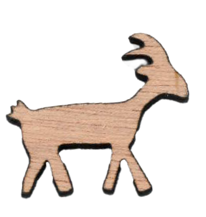Porte-clés en forme de chèvre en bois naturel.