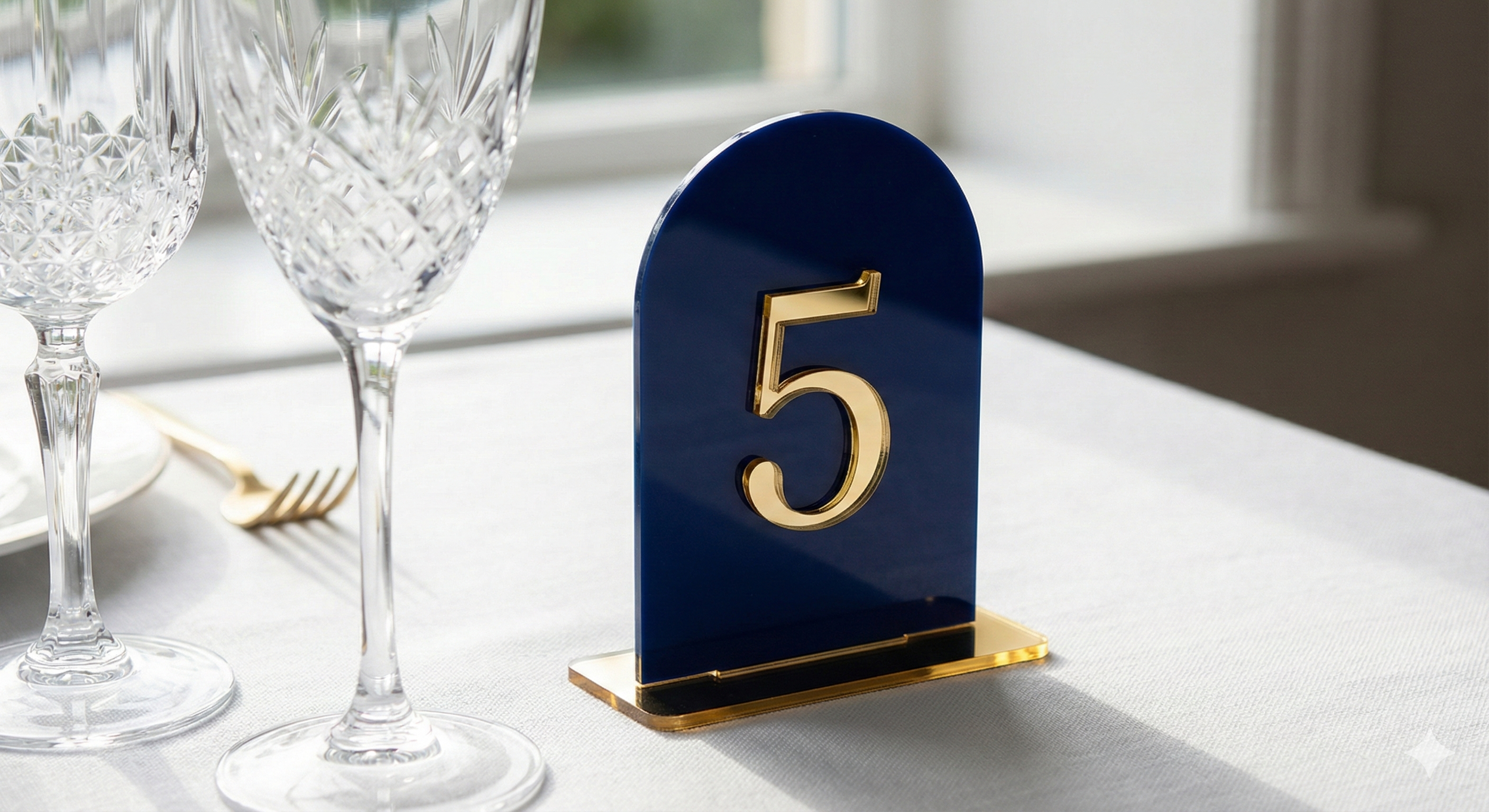 Gold & Blue Acrylic Wedding Table Numbers - Custom Event Decor for Phoenix & Yuma Weddings.