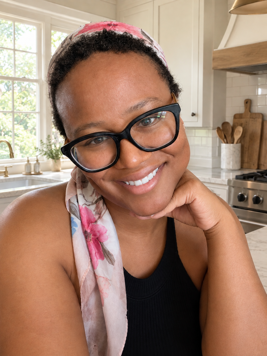 Photo of owner in her kitchen