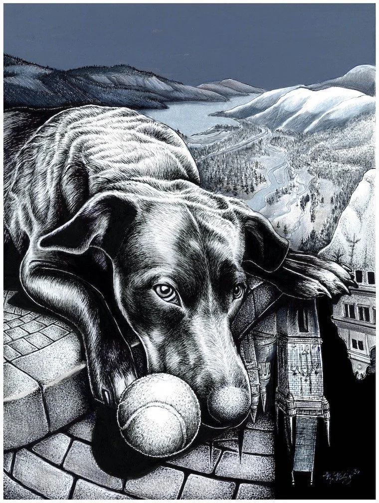 Prague Dog - 9" x 12" ink on vellum
