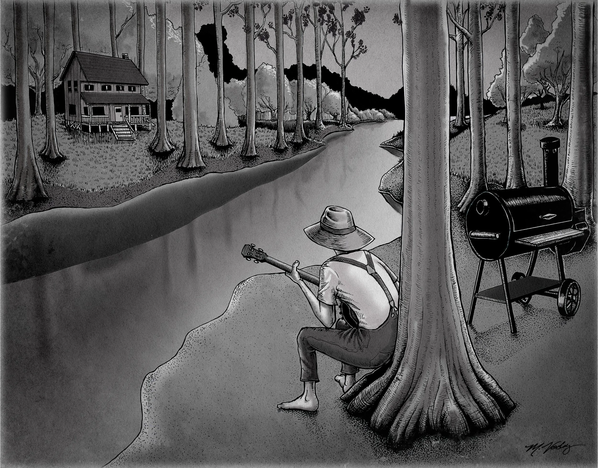 Smokey River - 18" x 24" ink & graphite on vellum