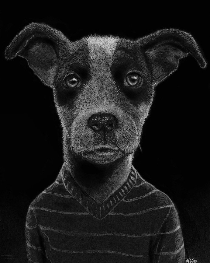 Allen - 9" x 12" white prismacolor on black vellum