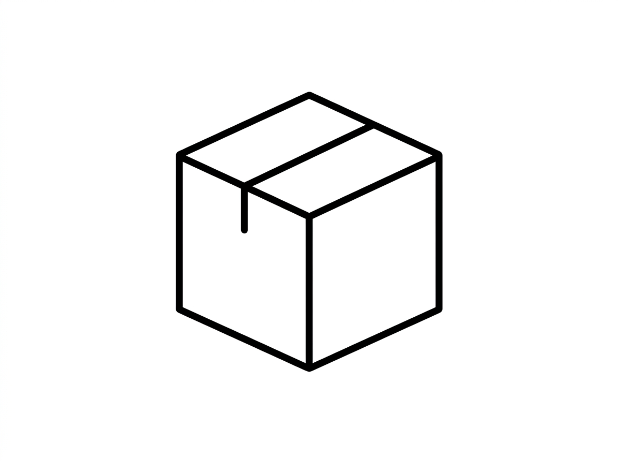 Line drawing of a cardboard box with an open top.