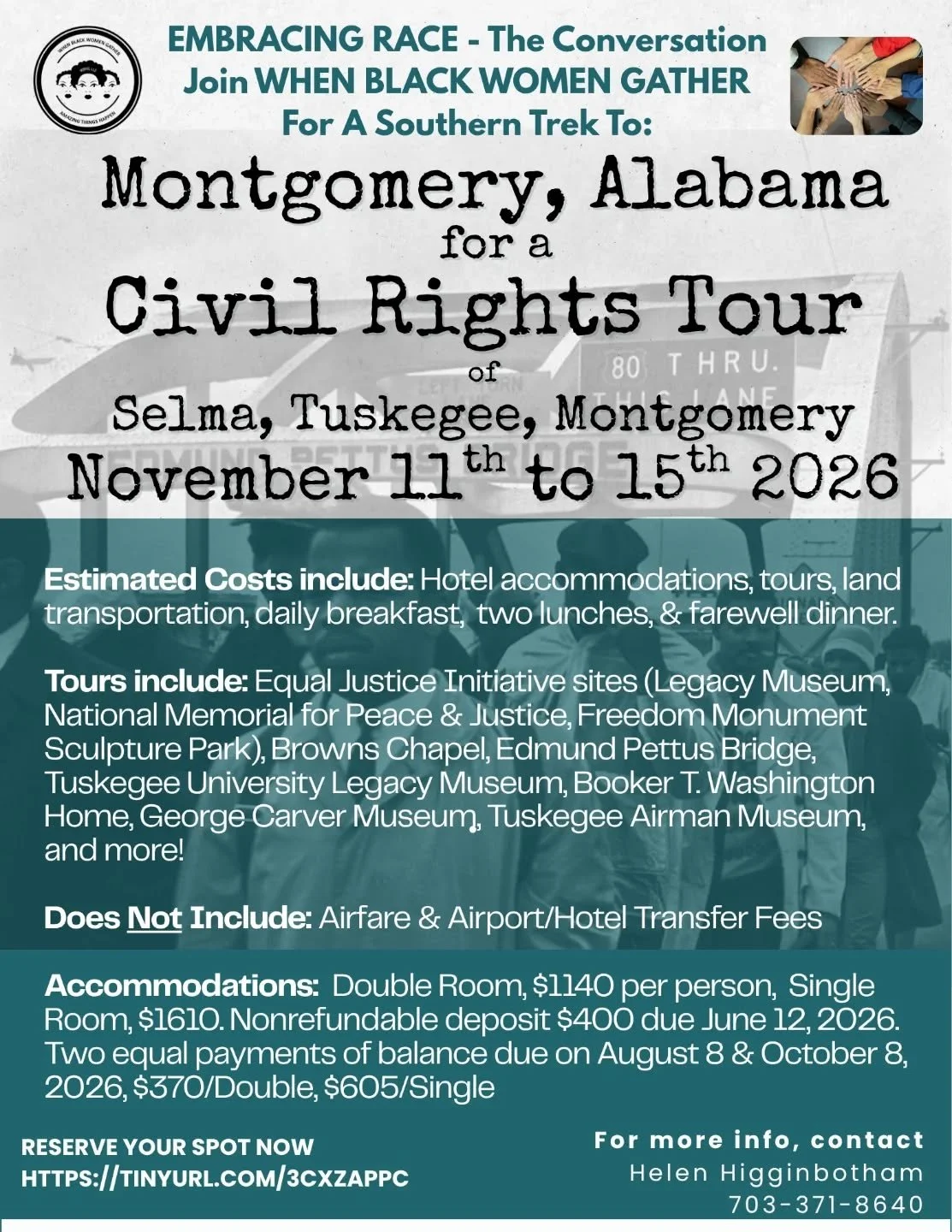 ✨ THE DREAM IS HAPPENING! ✨

After many years of including this trip on our dream list, we at EMBRACING RACE - The Conversation are honored to invite you to join us in Montgomery, Alabama for a powerful Civil Rights Tour. 

We'll be visiting the Lega