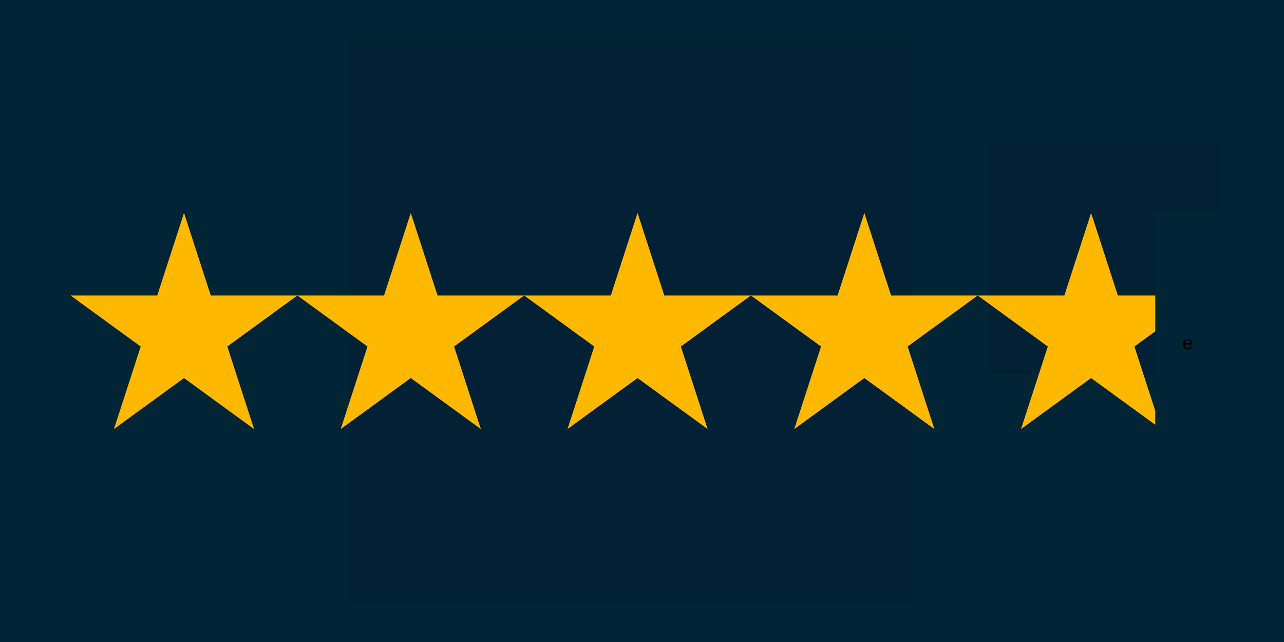 Five yellow stars with a five-star rating on a dark background.