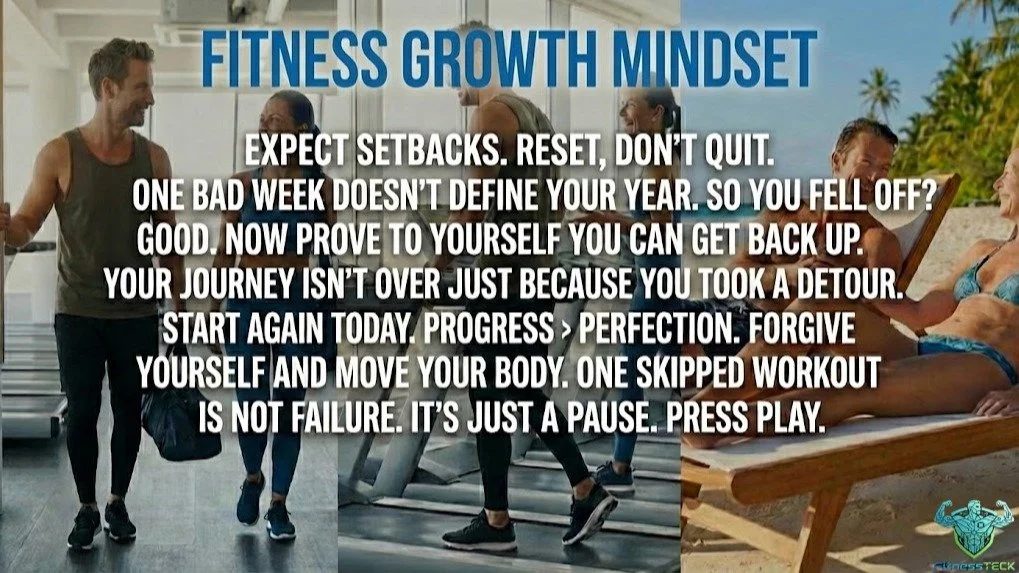 Reset, don't quit. One bad week doesn't define your year. So you fell off? Good. Now prove to yourself you can get back up. Your journey isn't over just because you took a detour. Start again today .Progress > Perfection. Forgive yourself and move