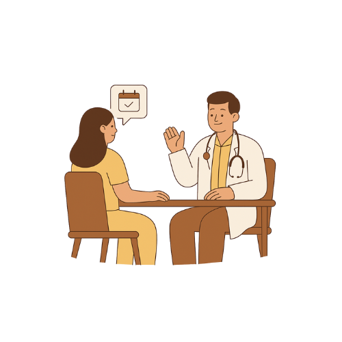 Een arts praat met een patiënt in een consultatiesetting.