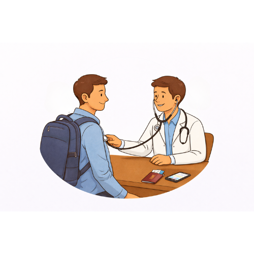 Een arts praat met een patiënt in een consultatiesetting.