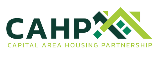 Logo for Capital Area Housing Partnership with stylized house graphic in green and black.
