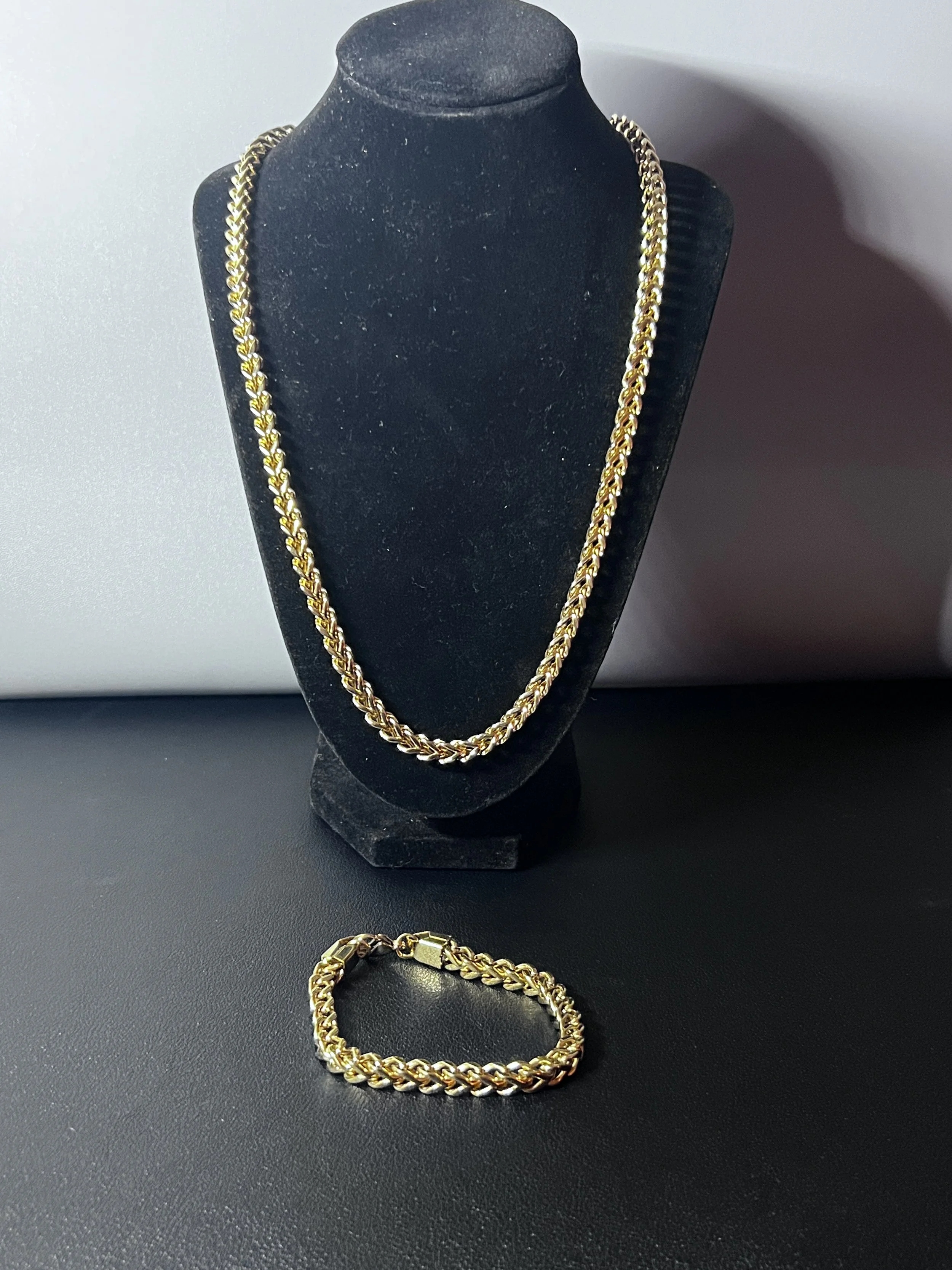 14 karat gold plated box chain and bracelet total weight is 92 g