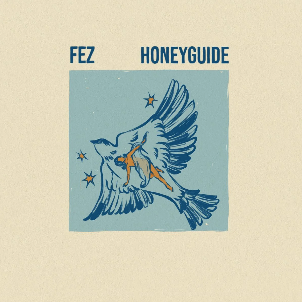 Illustration of a bird carrying a person, with the text 'FEZ HONEYGUIDE' at the top.