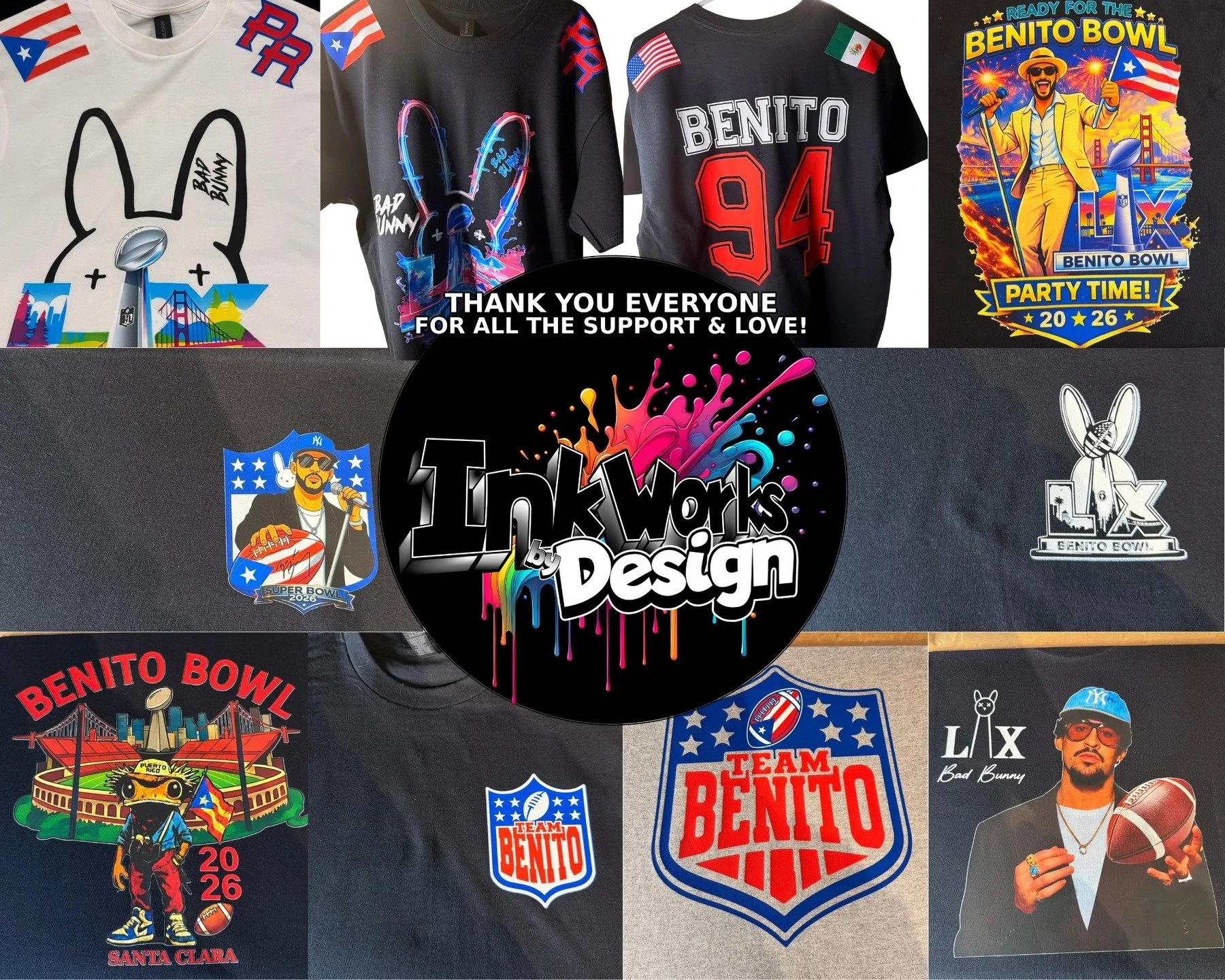 We just wanna say THANK YOU to everyone!

All the love, shares, comments, and orders you&rsquo;ve shown means everything and keeps us going. These Bad Bunny shirts are just one example of how far a custom idea can go: bold, clean, and made to stand o