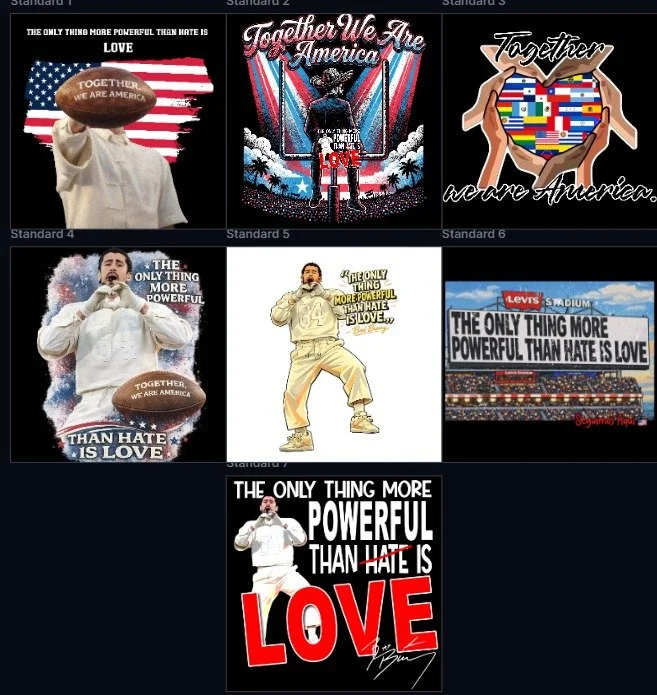 Last night wasn&rsquo;t just a halftime show, it was a message.

The only thing more powerful than hate is love. ❤️&zwj;🔥

We&rsquo;re keeping that energy alive with these &ldquo;Together We Are America&rdquo; and &ldquo;LOVE > HATE&rdquo; inspir