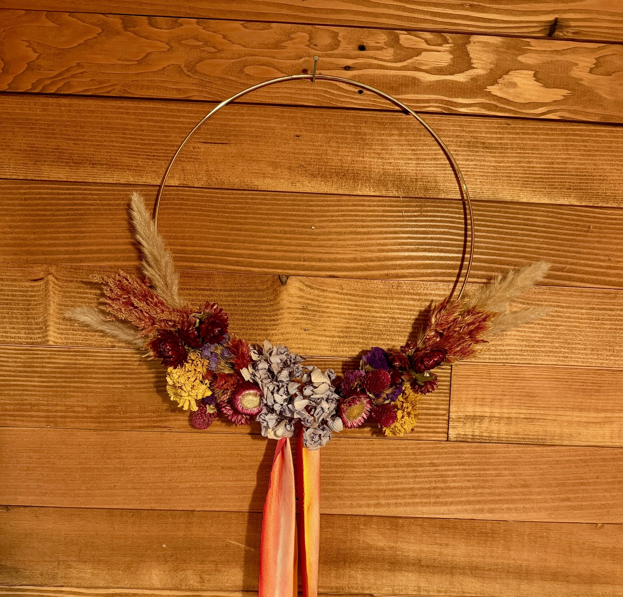 Everlasting Flower Wreath - Wings 12" on gold ring