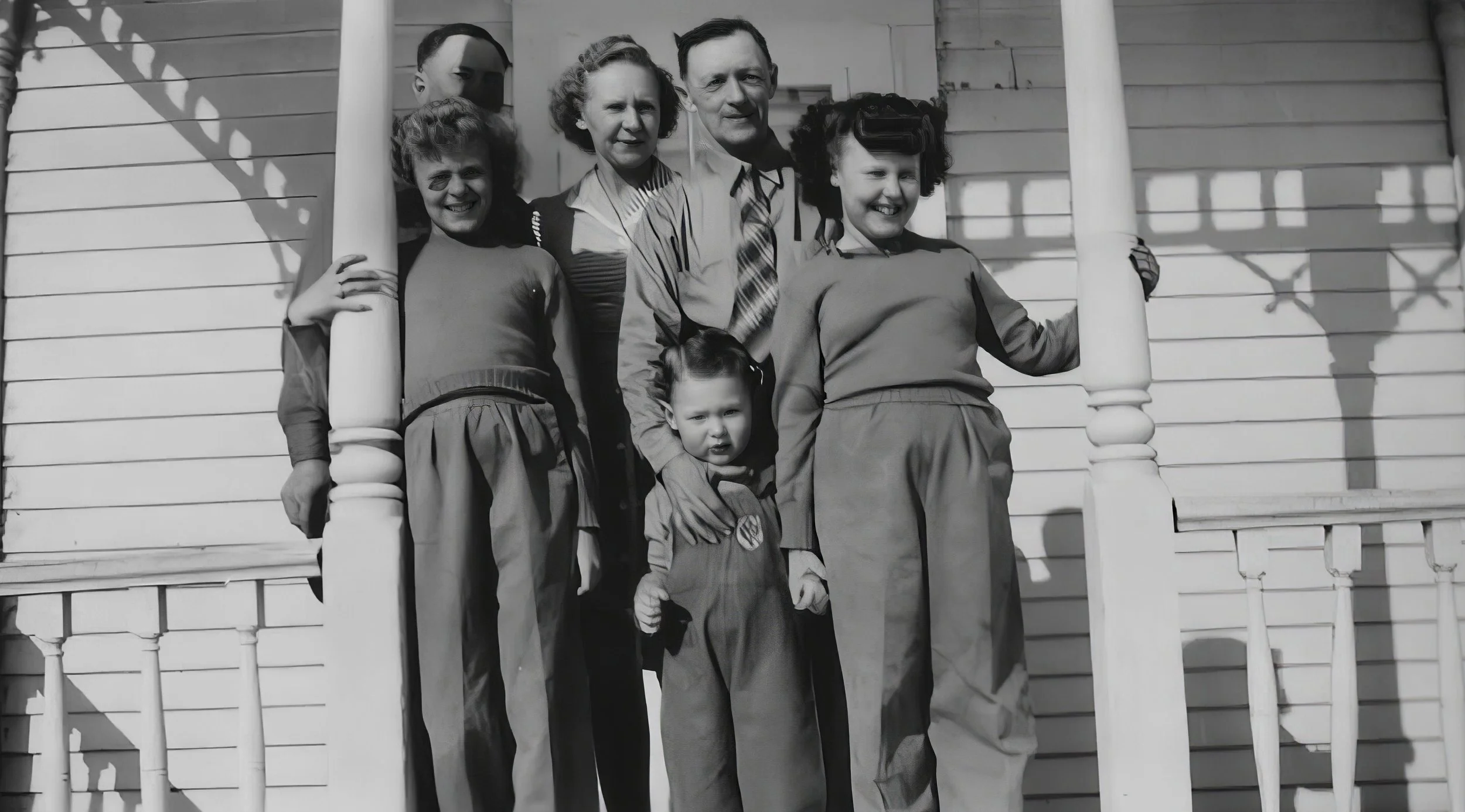 1940s - Front: JoeAnn, John, & Pauline Johnson. Back: John & Emma Johnson, [unknown].