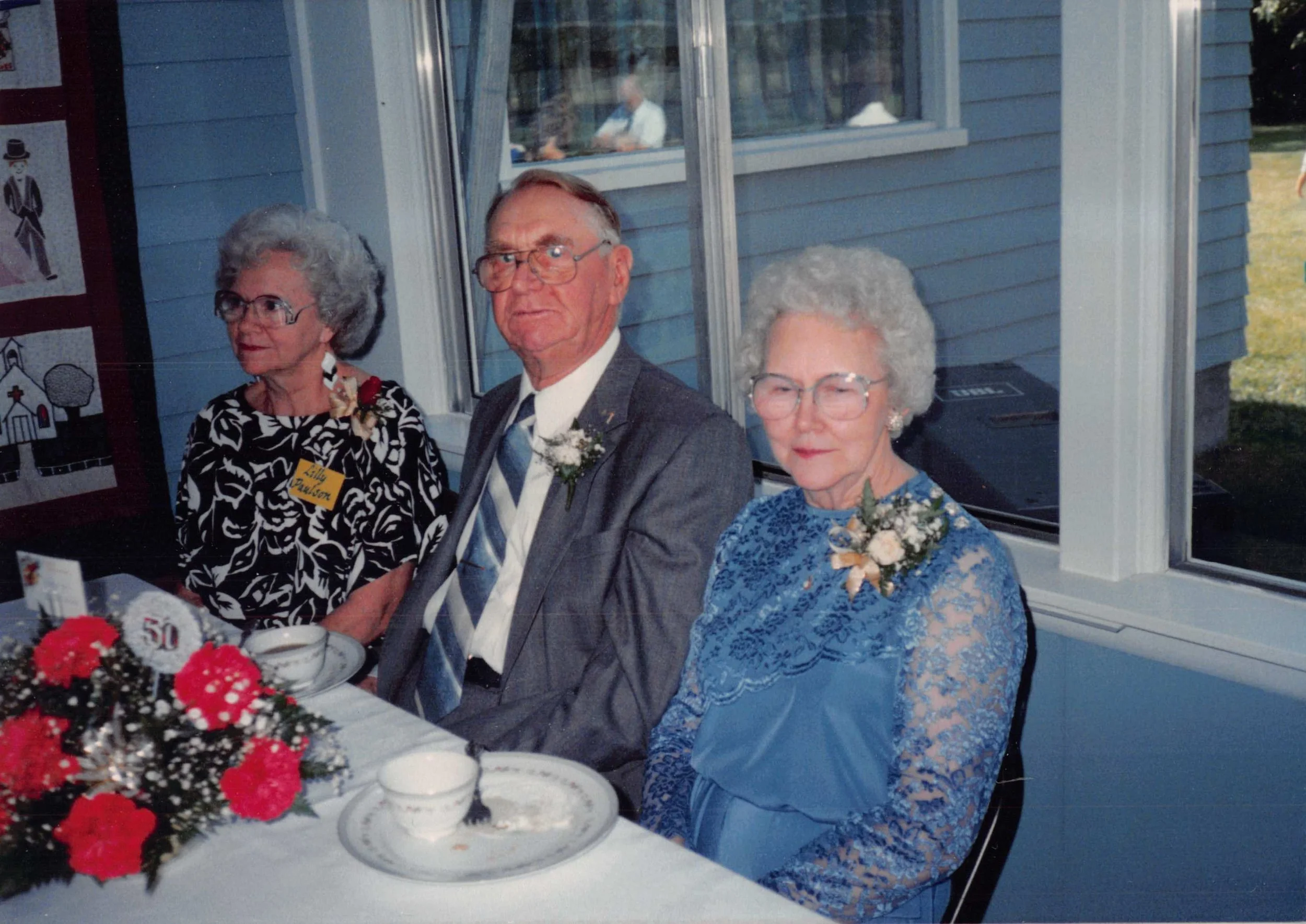 1986 - 50th anniversary - [Christine's sister?], Joe & Christine Hall.