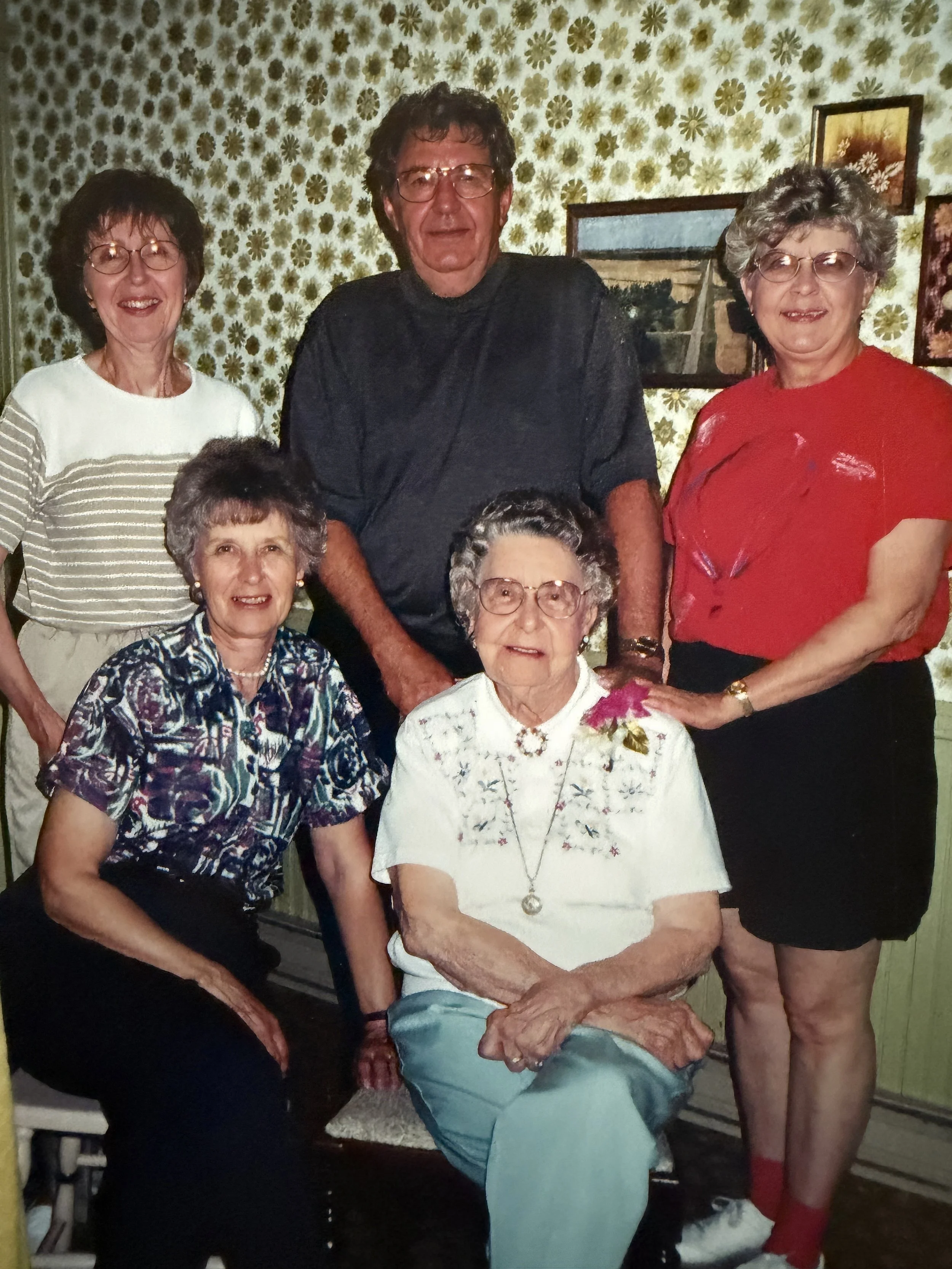 1990s - Front: Dodie Boe, Mae Meier. Back: Marilyn Hegre, Marvin Meier, Gladys Hammer.