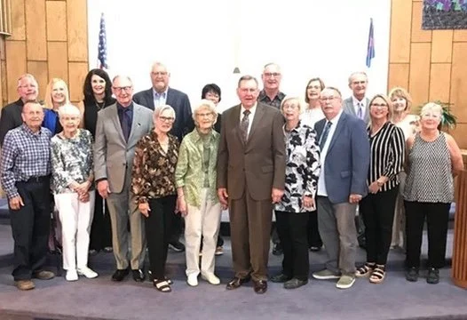 2024 - 1st cousins & spouses at Wanda (Nelson) Hall's funeral - Front row: Irvin & Gladys Hammer, John & Kathie Johnson, Dodie Boe, Warren & Marilyn Hall, Rodger & Kristi Hall, Laurie Larson. Back: Steve & Joann Swenson, Connie Simpson, Greg & Ruth H