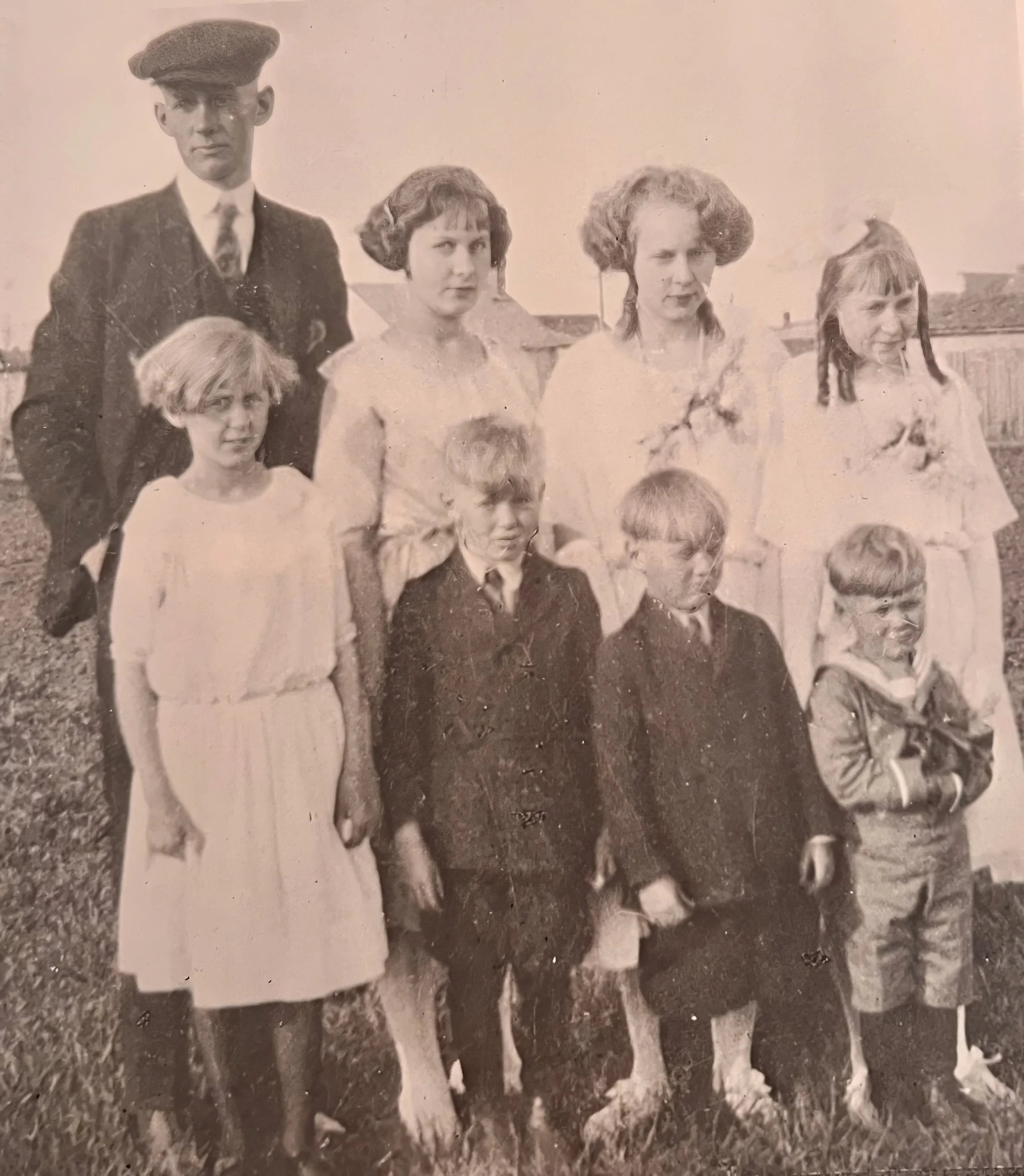 1920s - Hall siblings - Front: Rose, Edward, Bill,  & Bjorn Hall. Back: Joe, Mae, Emma, & Caroline Hall.
