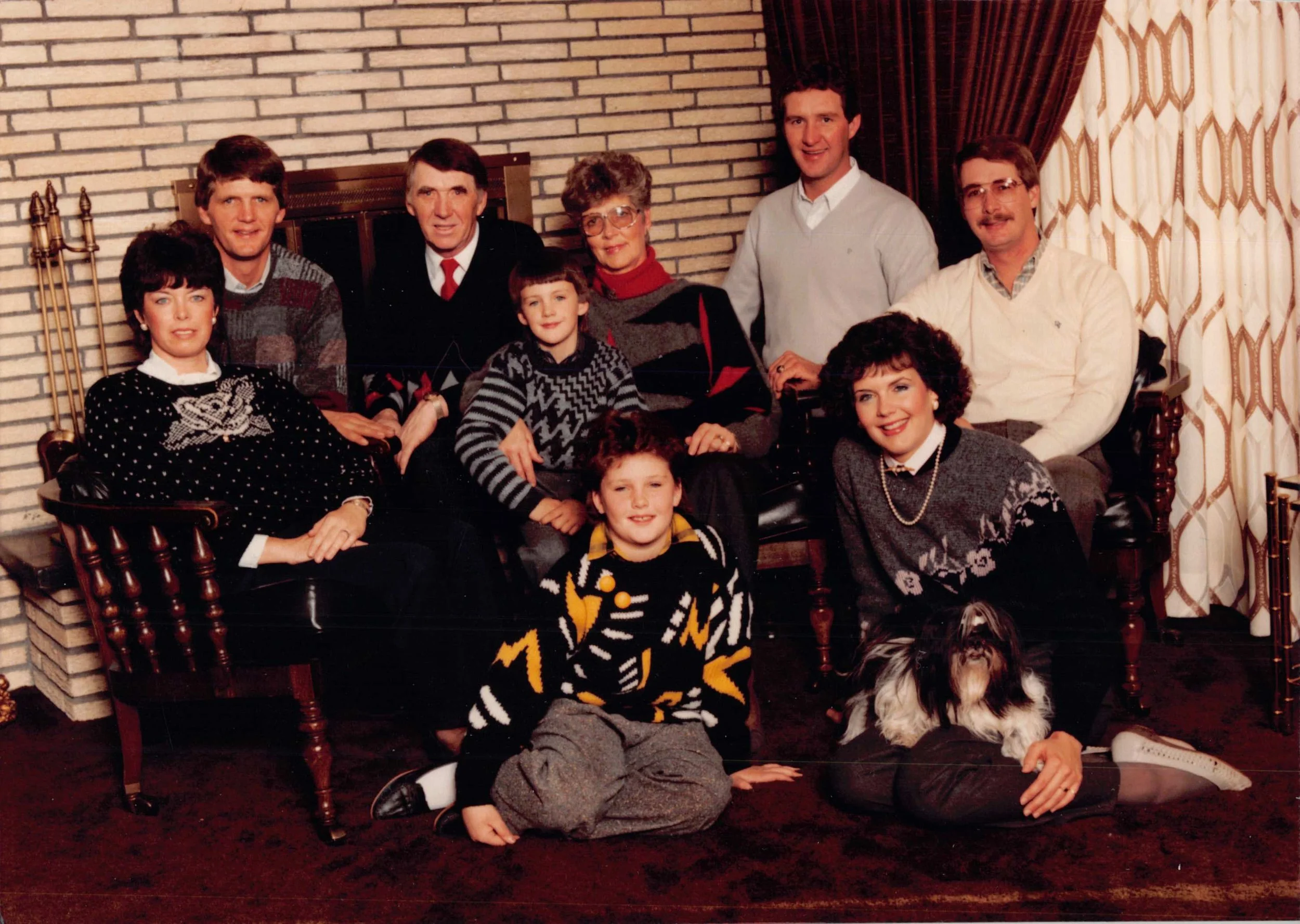 1985 - Front: Jodi & Connie Hall. Back: Ruth, Greg, John, TJ, Beverley, Fred, & Rodger Hall.