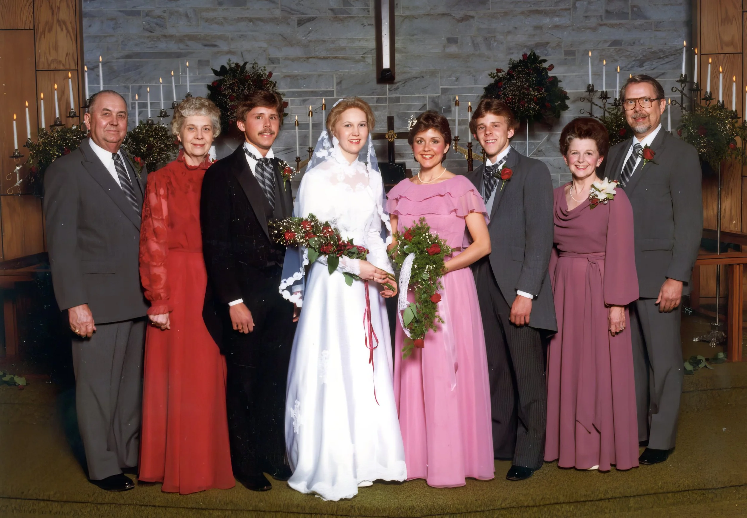 1983 - At Steve & Joann's wedding - Bill & Bernice Hall; Steve & Joann Swenson; Janet, Peter, Gerry, & Don Swenson.