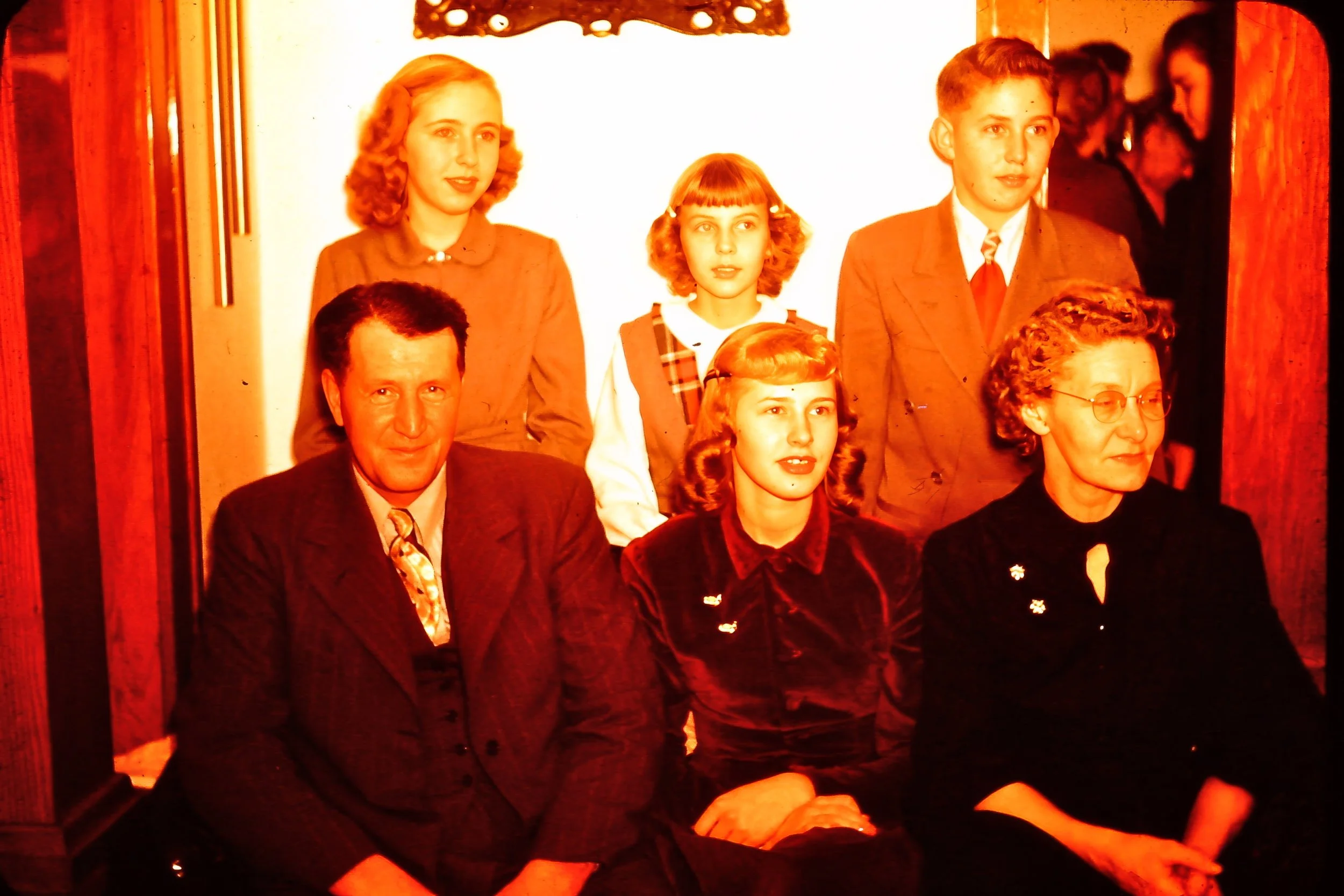 1950s - Front: Louis, Dodie, & Mae Meier. Back: Marilyn, Gladys, & Marvin Meier.