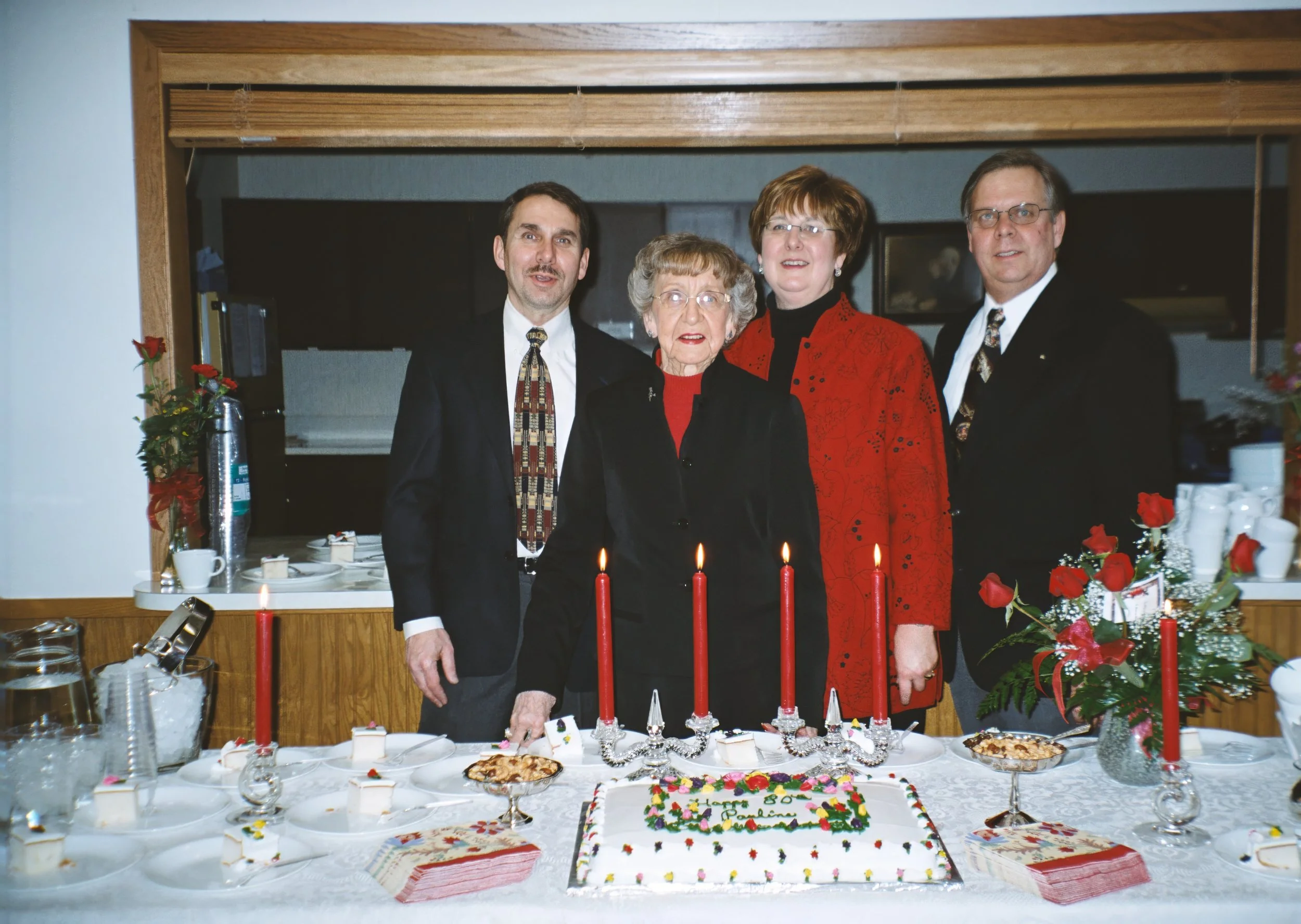 2004 - Pauline's 80th birthday - Randy Page, Pauline Page, Jacqui Hillman, Jon Page. 