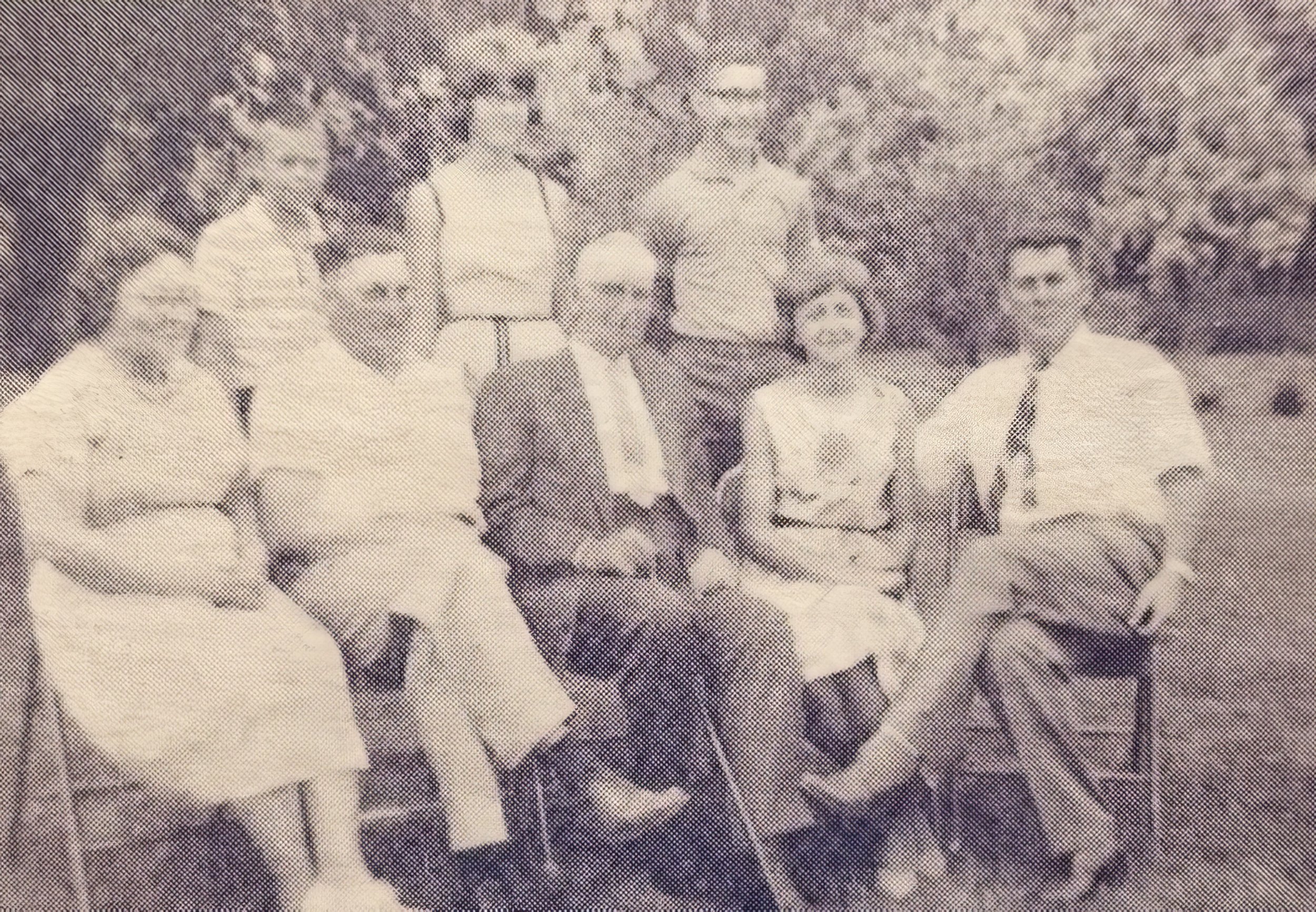1965 - Page family with grandparents - Front: Inez & Ross Page, J.G. Hall, Pauline & Jack Page; Back: Jon, Jacqui, & Randy Page.
