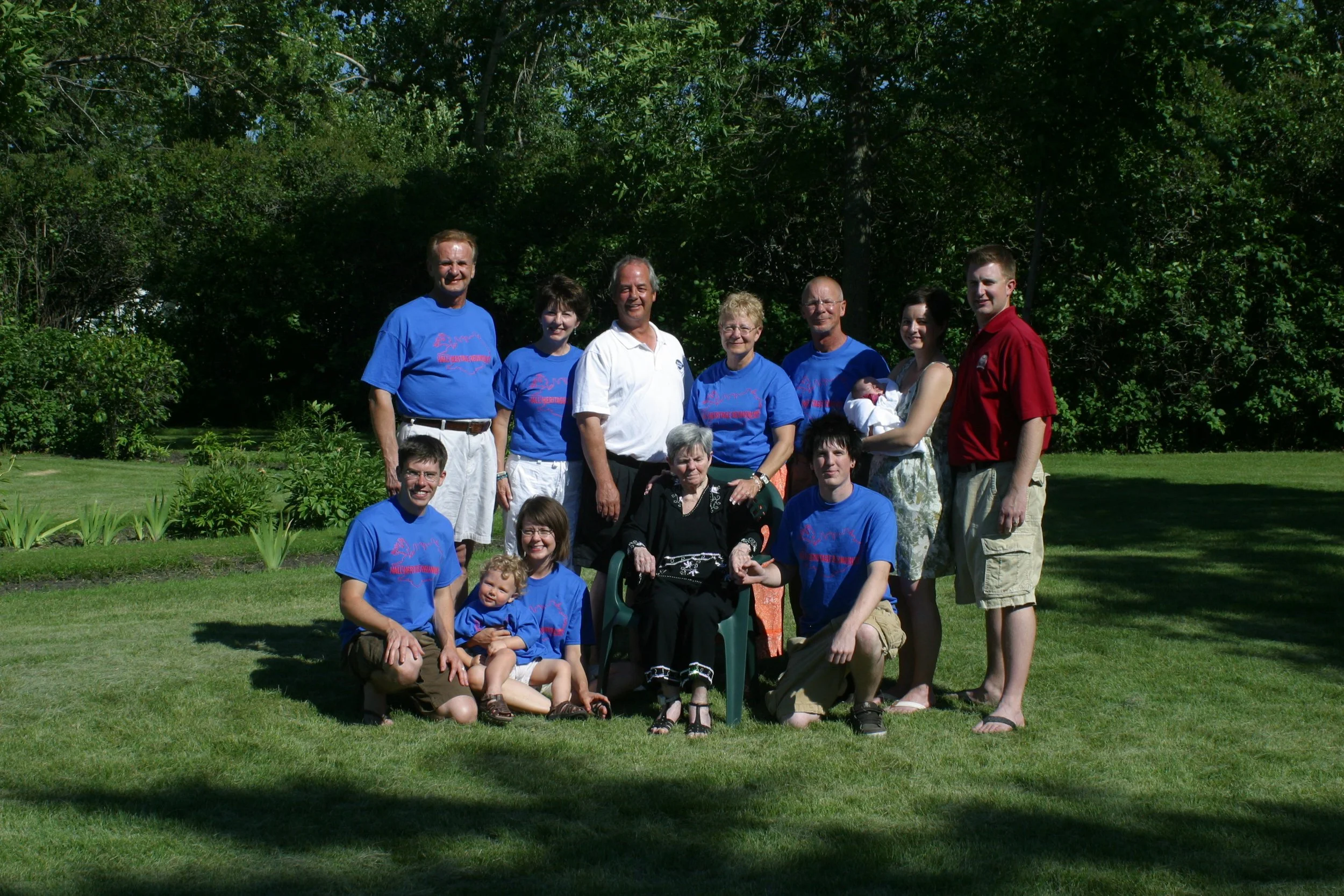 2007 - Hall Family Reunion - Front: Jeremy, Jessica, & Oliver Marquardt; Wanda (Samson) Hall; Jacob Hall. Back: Nick & Mary Hall; Bob & Laurie Larson; Doug Hall; Lauren, Stephanie, & Josh Keck.