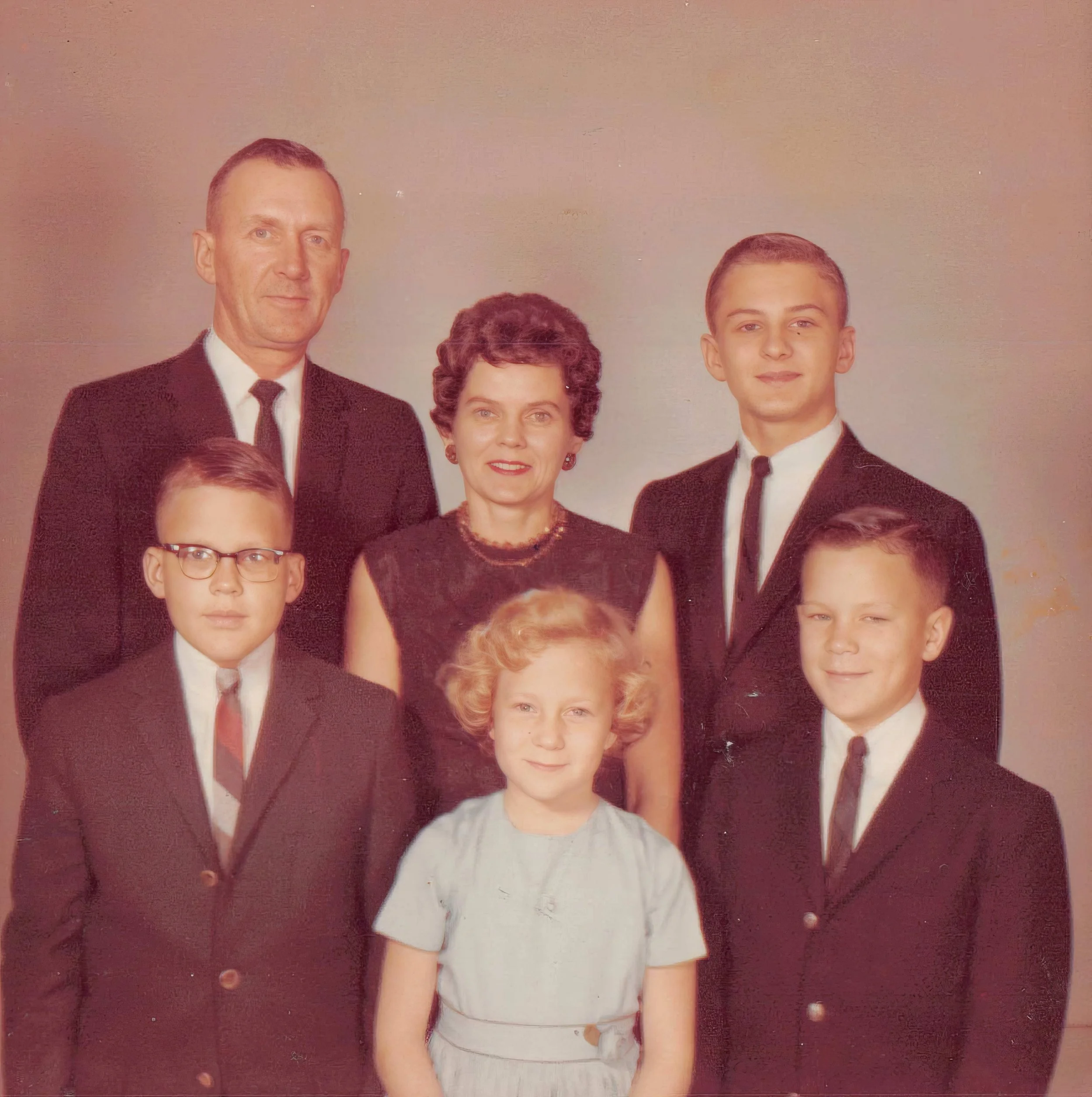 1960 - Front: Tom, Laurie, & Doug Hall. Back: Bjorn, Wanda, & Nick Hall.