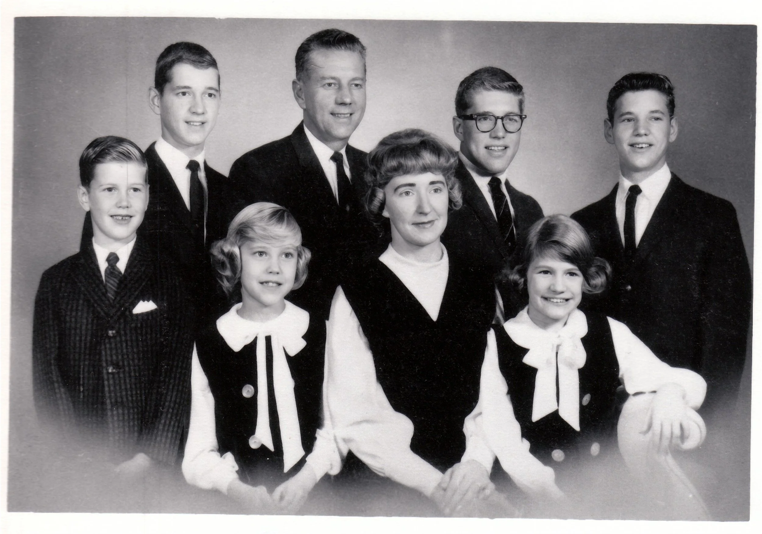 1965 - Front: Deb, Lillian, & Sherry Helgason; Back: Lowell, Wayne, Steve, Stuart, & Harvey Helgason.