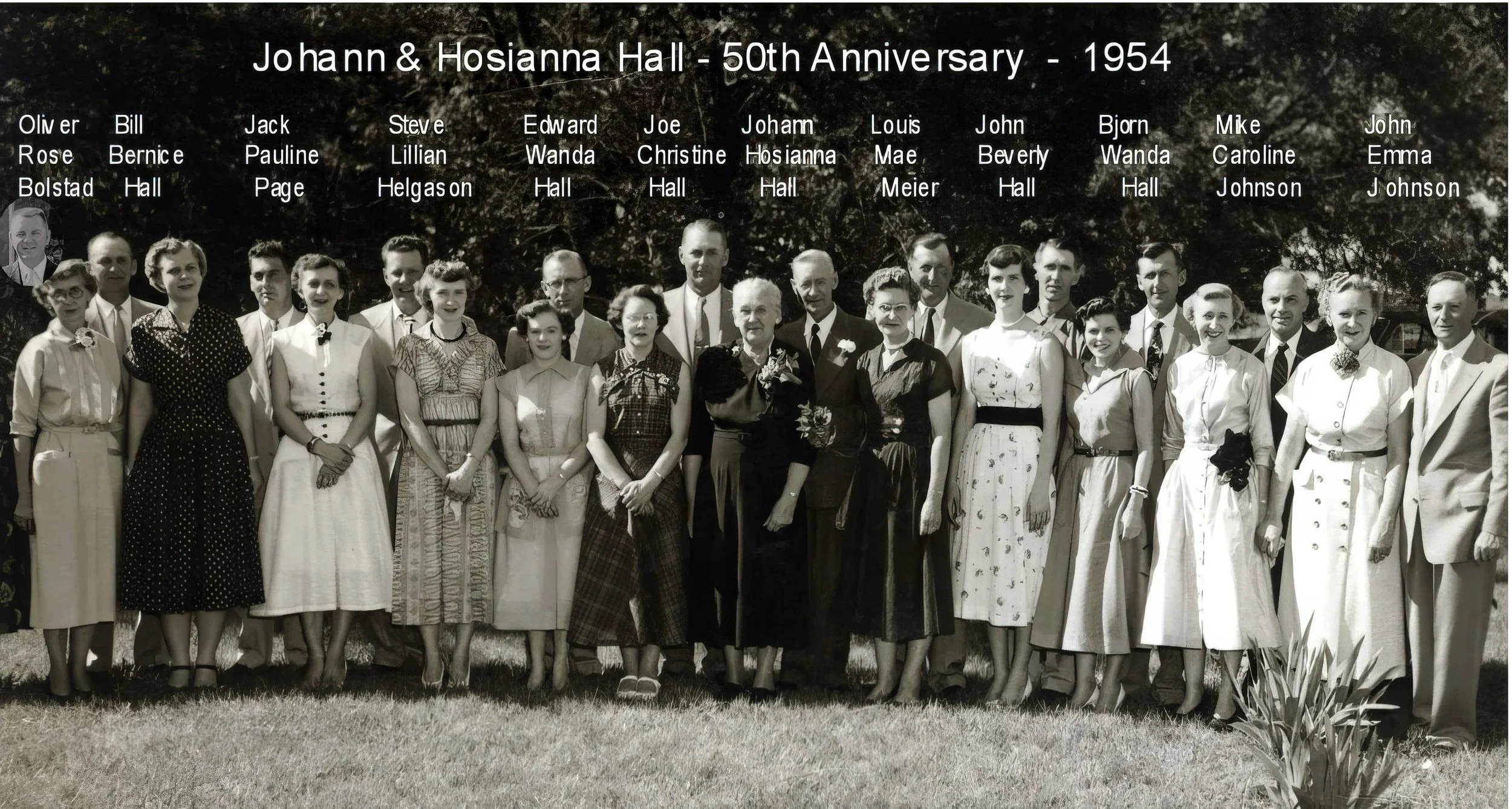 1954 - J.G. & Hosa Hall's 50th anniversary - children & spouses (with names).