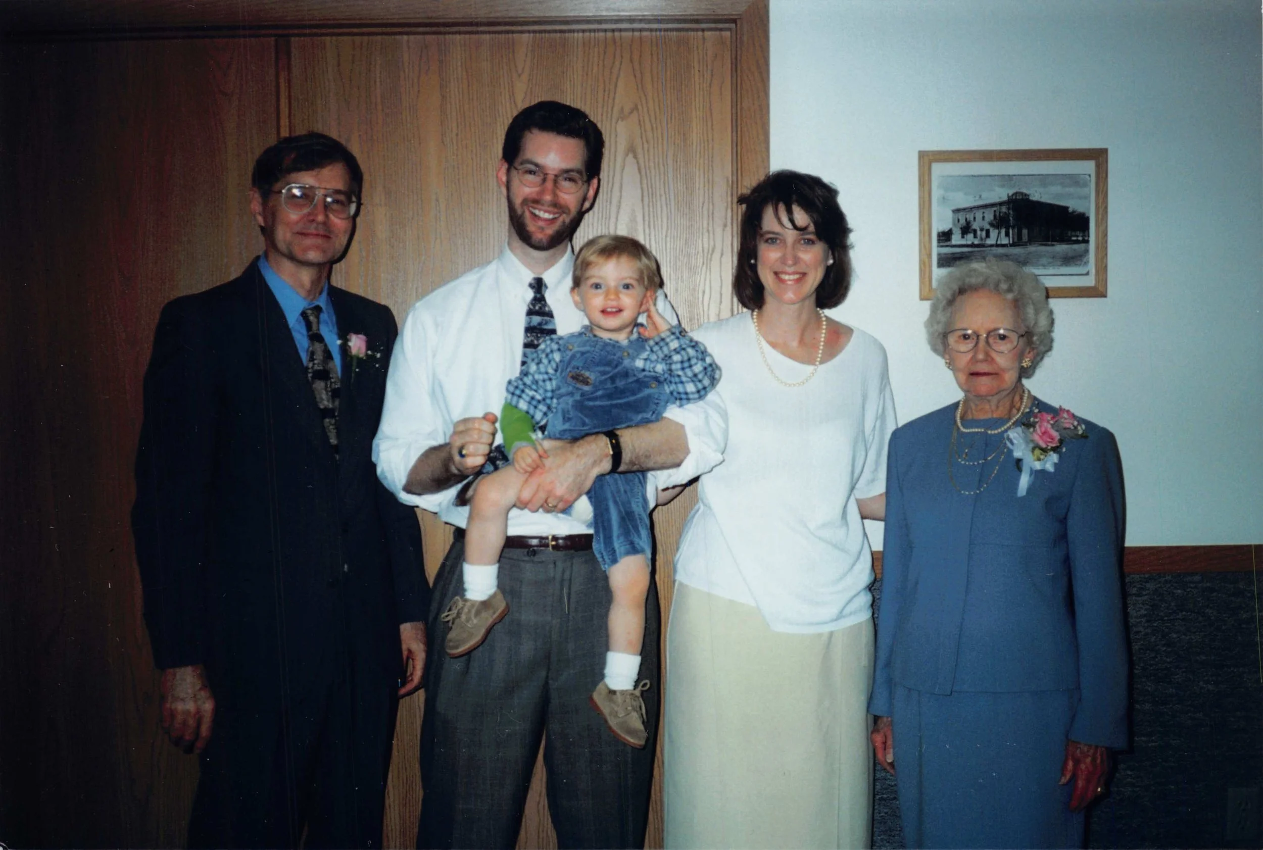 1999 - Christine's 90th birthday party - Walter, Todd, Brennan, Liz, & Christine Hall.