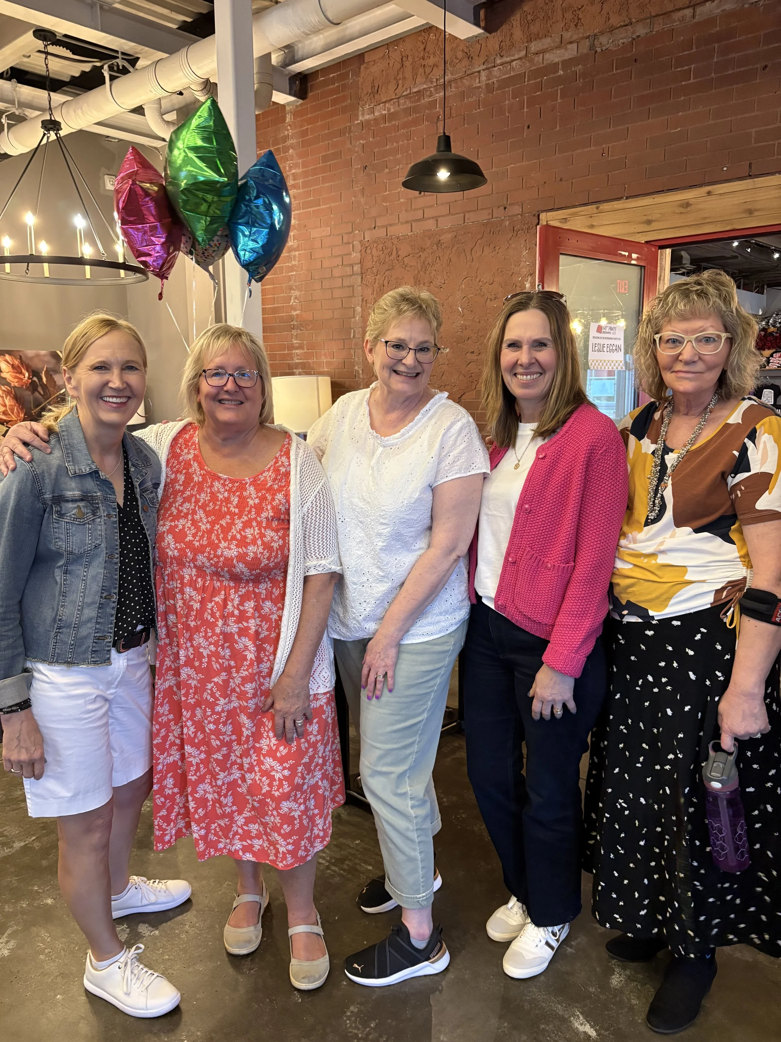 2025 - Leslie's retirement party - Joann Hall Swenosn, Louise Jensen, Leslie Eggan, Suzanne Hanson, Linnea Hill.