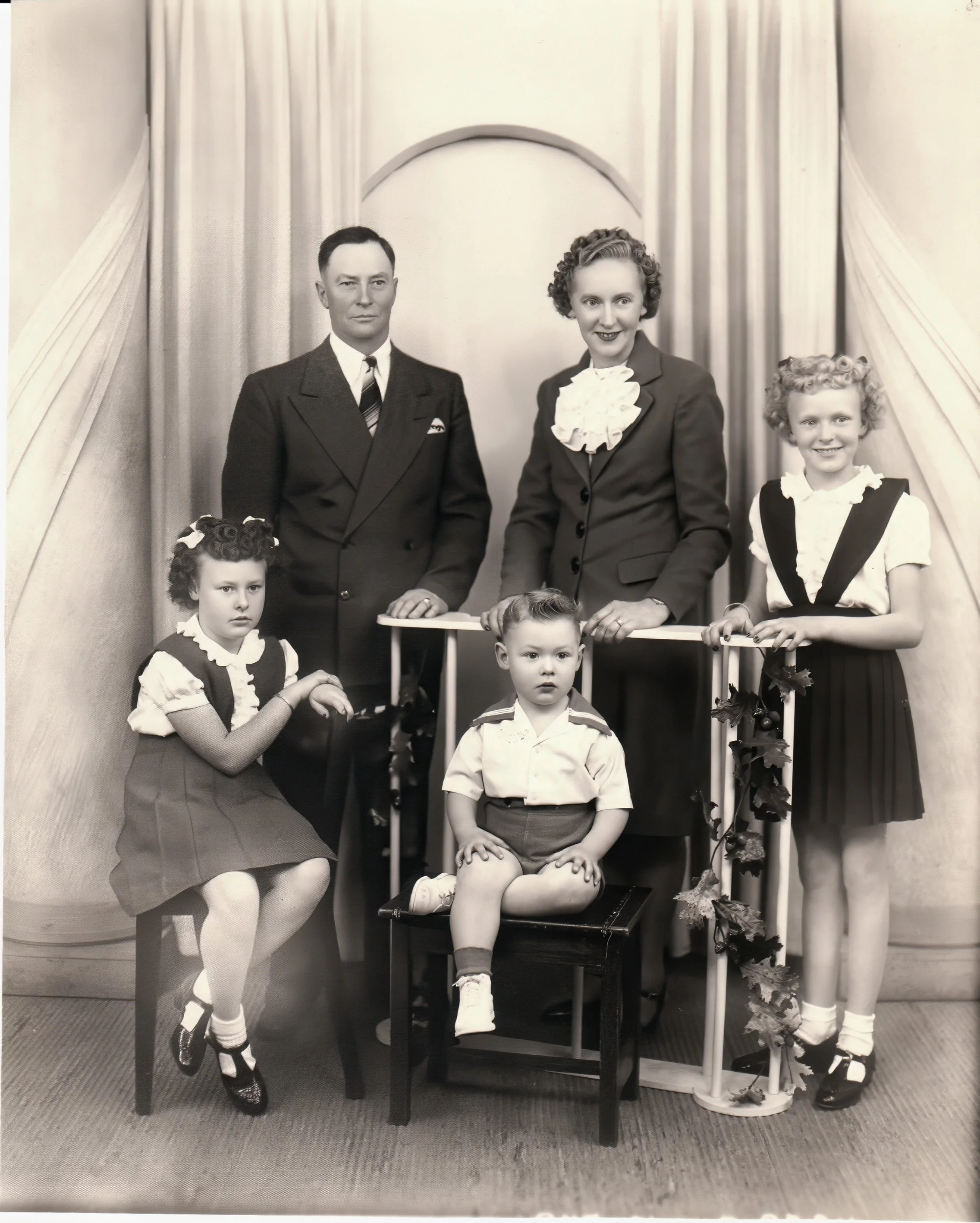 1940s - Front: Pauline & John Johnson. Back: John, Emma, & JoeAnn Johnson.