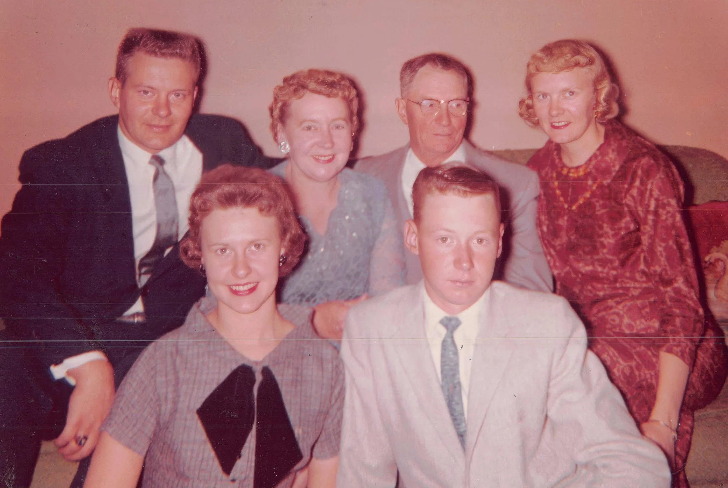 1959 - Front: Pauline & John Johnson. Back: Harley Geiger, Emma & John Johnson, JoeAnn Geiger.