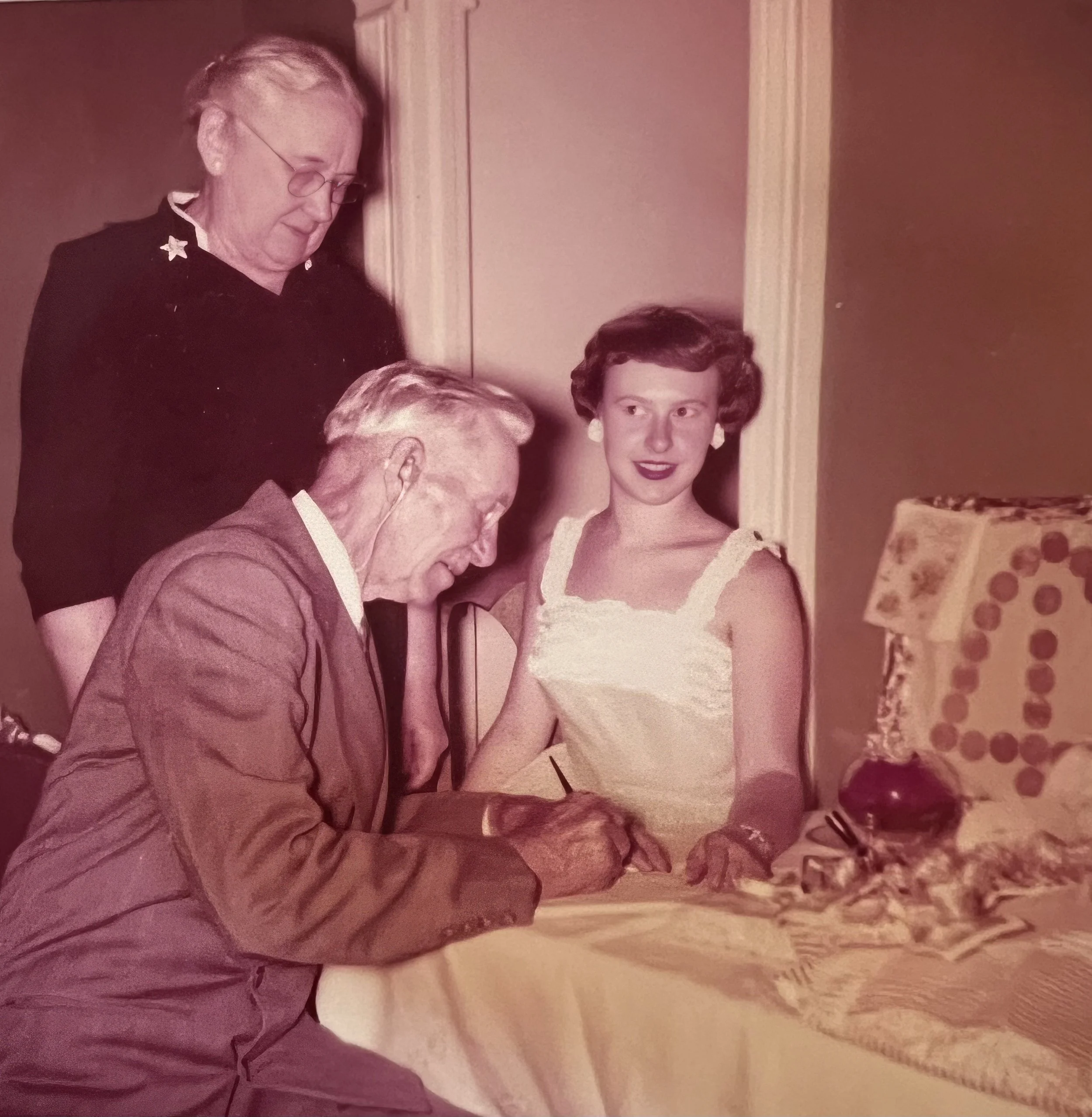 1956 - Hosa & J.G. Hall, Pauline Johnson at Emma & John's 25th anniversary party.