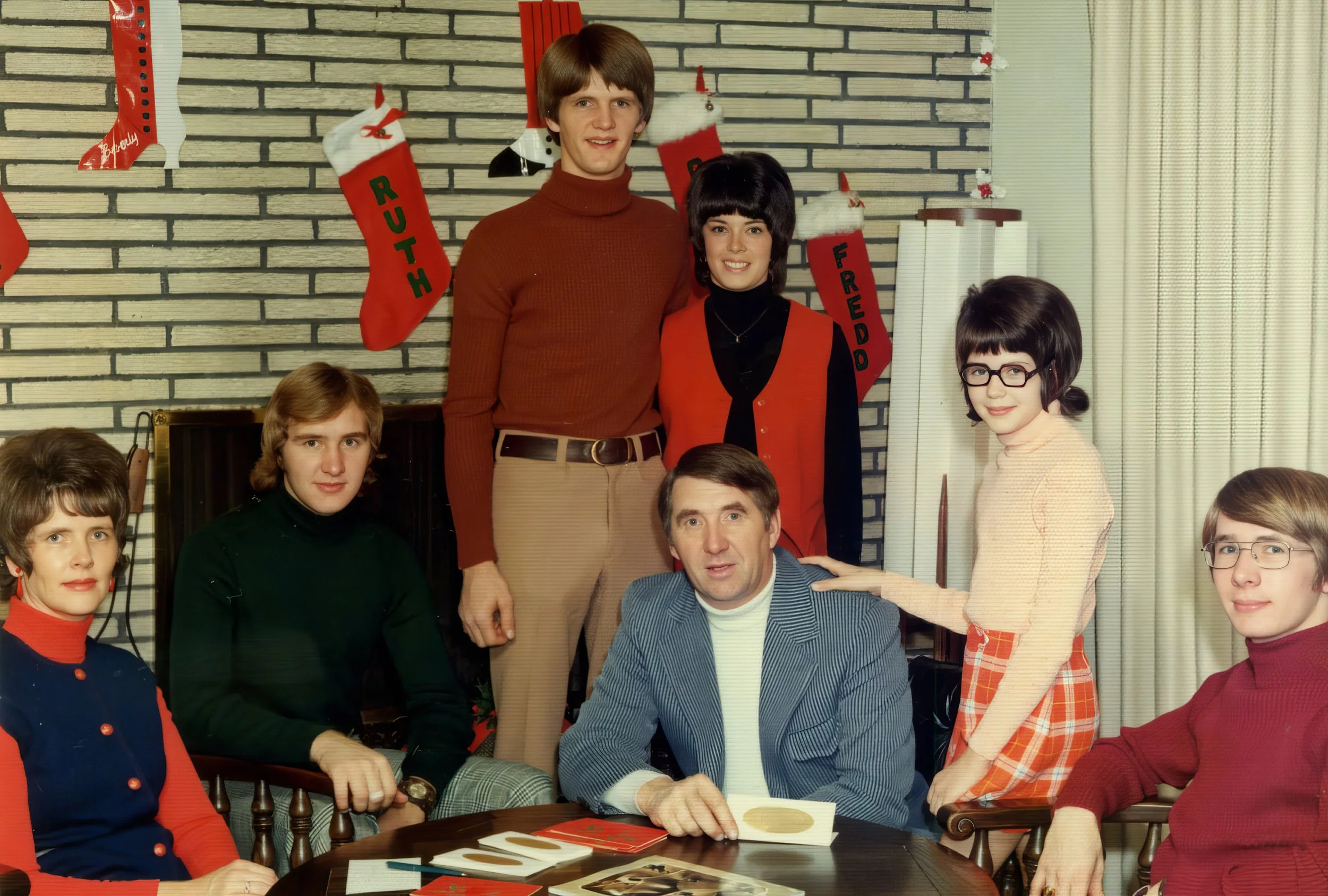 1972 - Front: Beverley, Fred, Greg, John, & Rodger Hall. Back: Greg, Ruth, & Connie Hall.