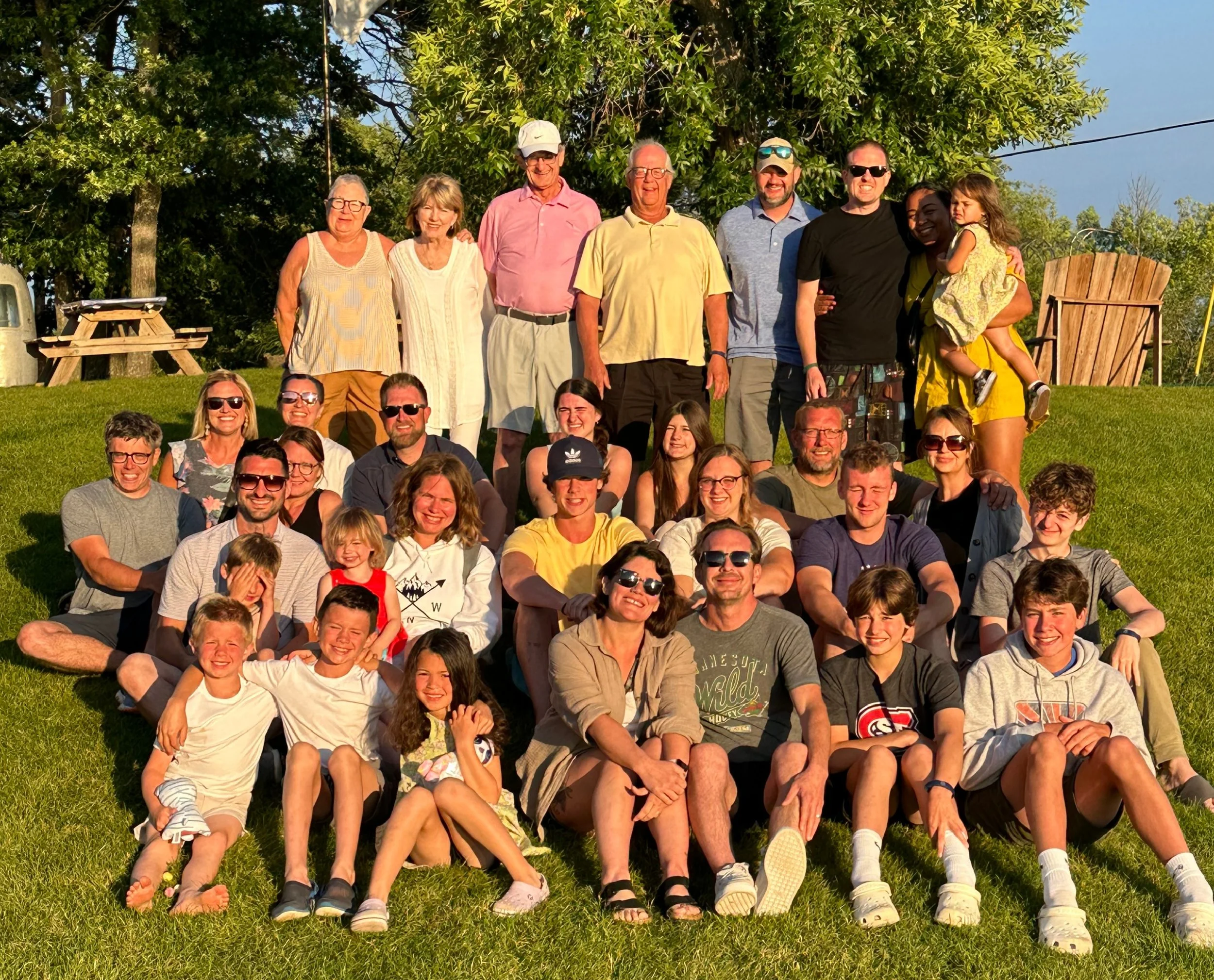 2023 - Bjorn & Wanda (Samson) Hall's family - Front: Beau Larson, Bjorn Larson, Lavender Hall, Kara Hall, Jeff Hall, Brayden Keck, Liam Marquardt. Second: Jon Hall, Bennie Hall, AnneMarie Hall, Ellie Hall, Oliver Marquardt, Kyla Spoonland, Carter Spo