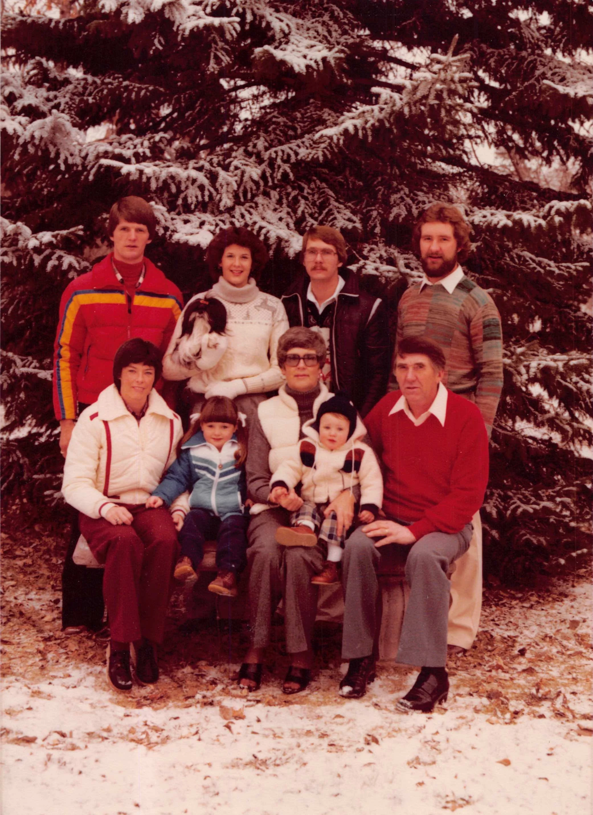 1979 - Front: Ruth, Jodi, Beverley, TJ, & John Hall. Back - Greg, Connie, Rodger, & Fred Hall.