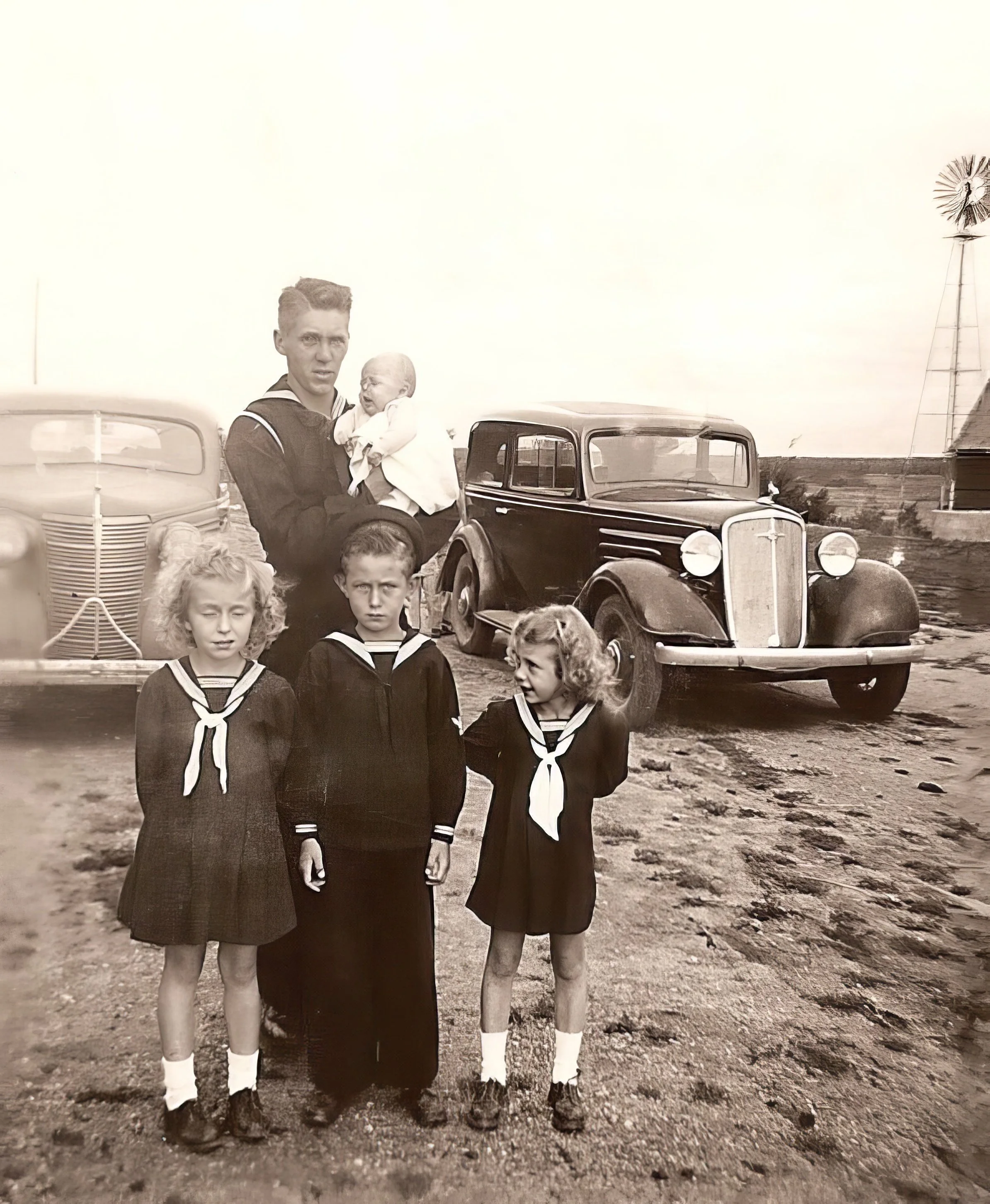 1940s - Front: Marilyn, Marvin, & Gladys Meier. Back - John Hall, [baby unknown].