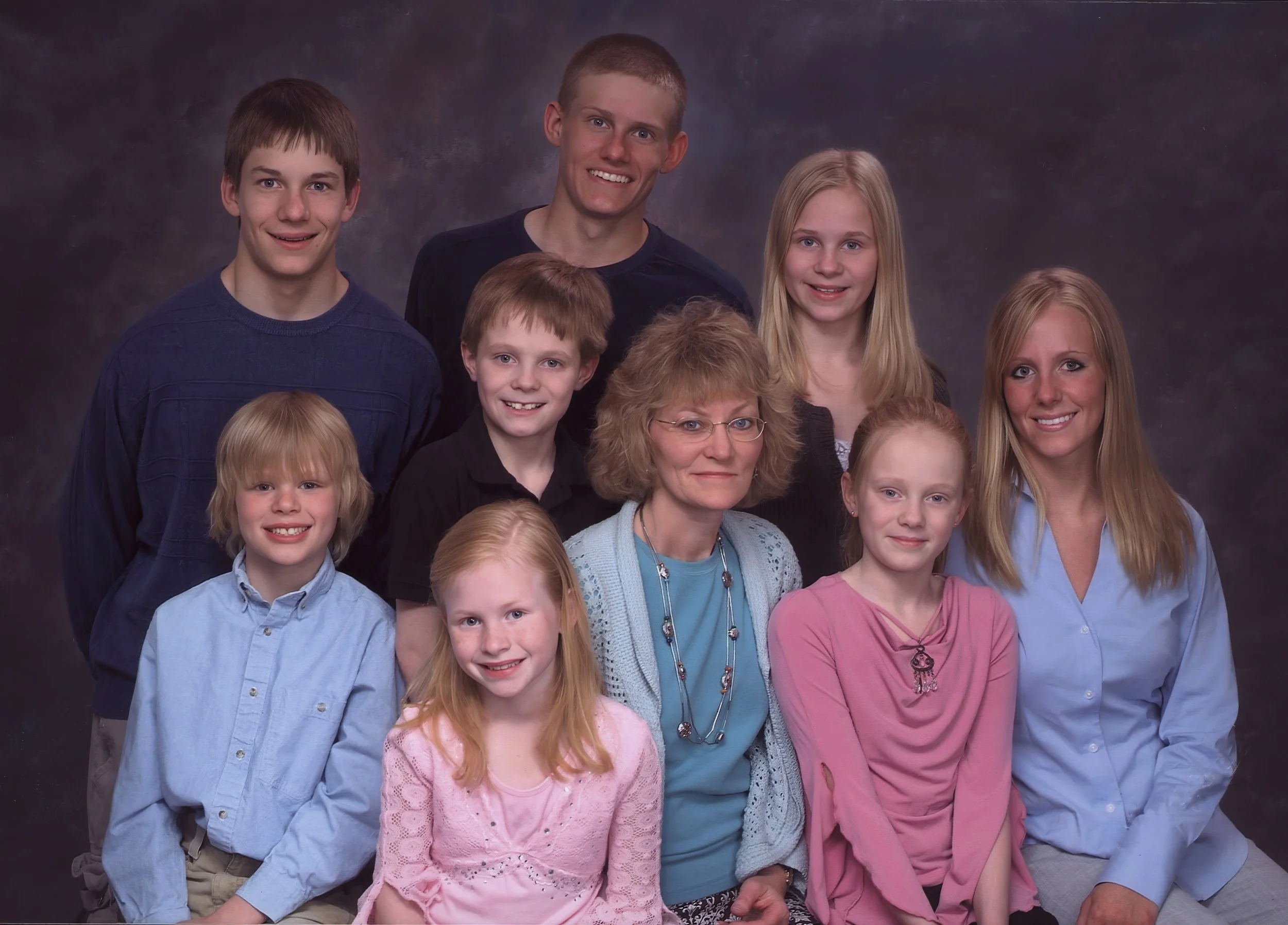 2000s - Front: Grant & Leah Eggan, Jacob Webster, Linnea Geiger, Jenna Webster, Andrea Jensen. Back: Dane & Travis Jensen, Amanda Webster, 