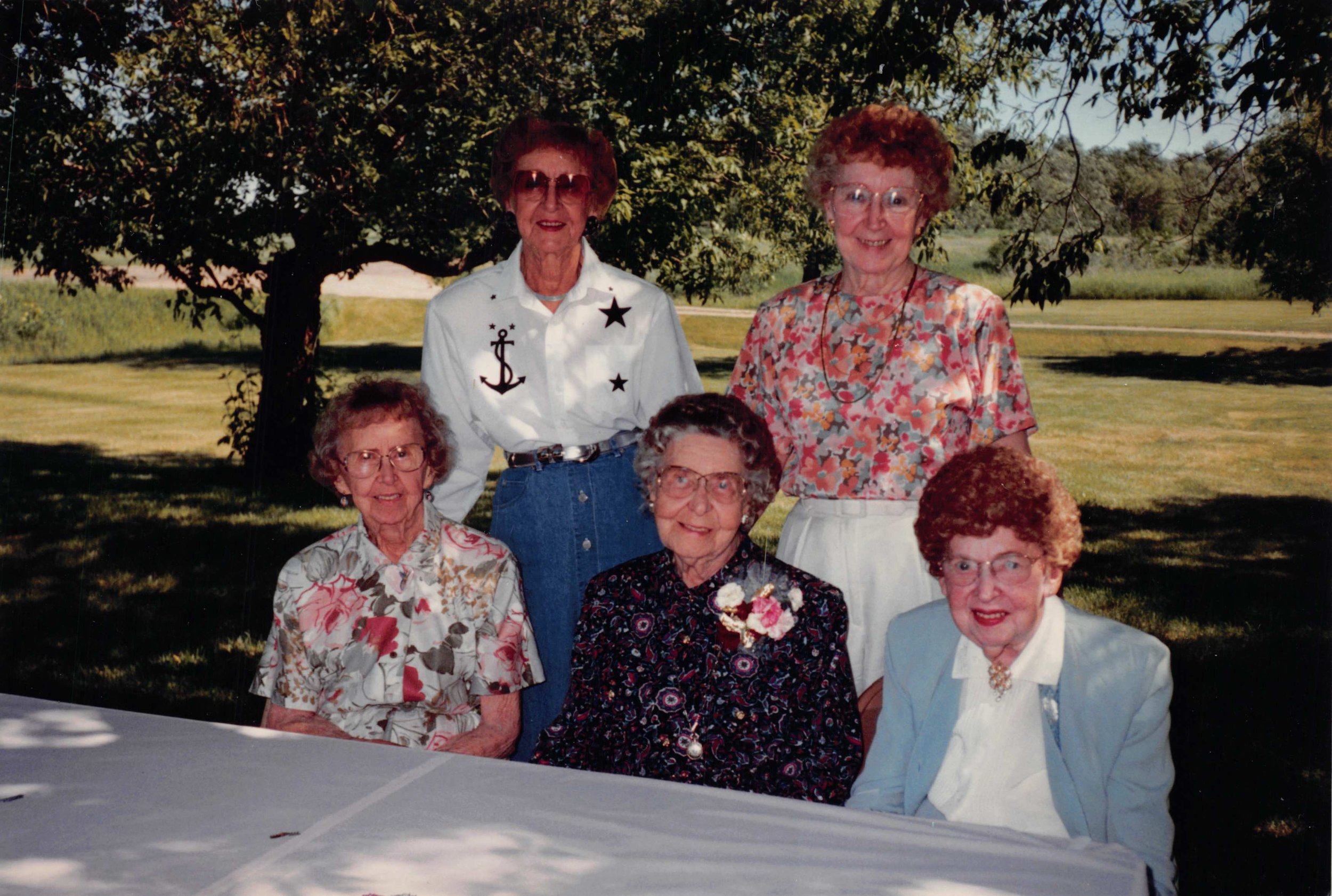 1996 - Sisters - Front: Rose Bolstad, Mae Meier, Emma Johnson. Back: Pauline Page, Lillian Helgason.
