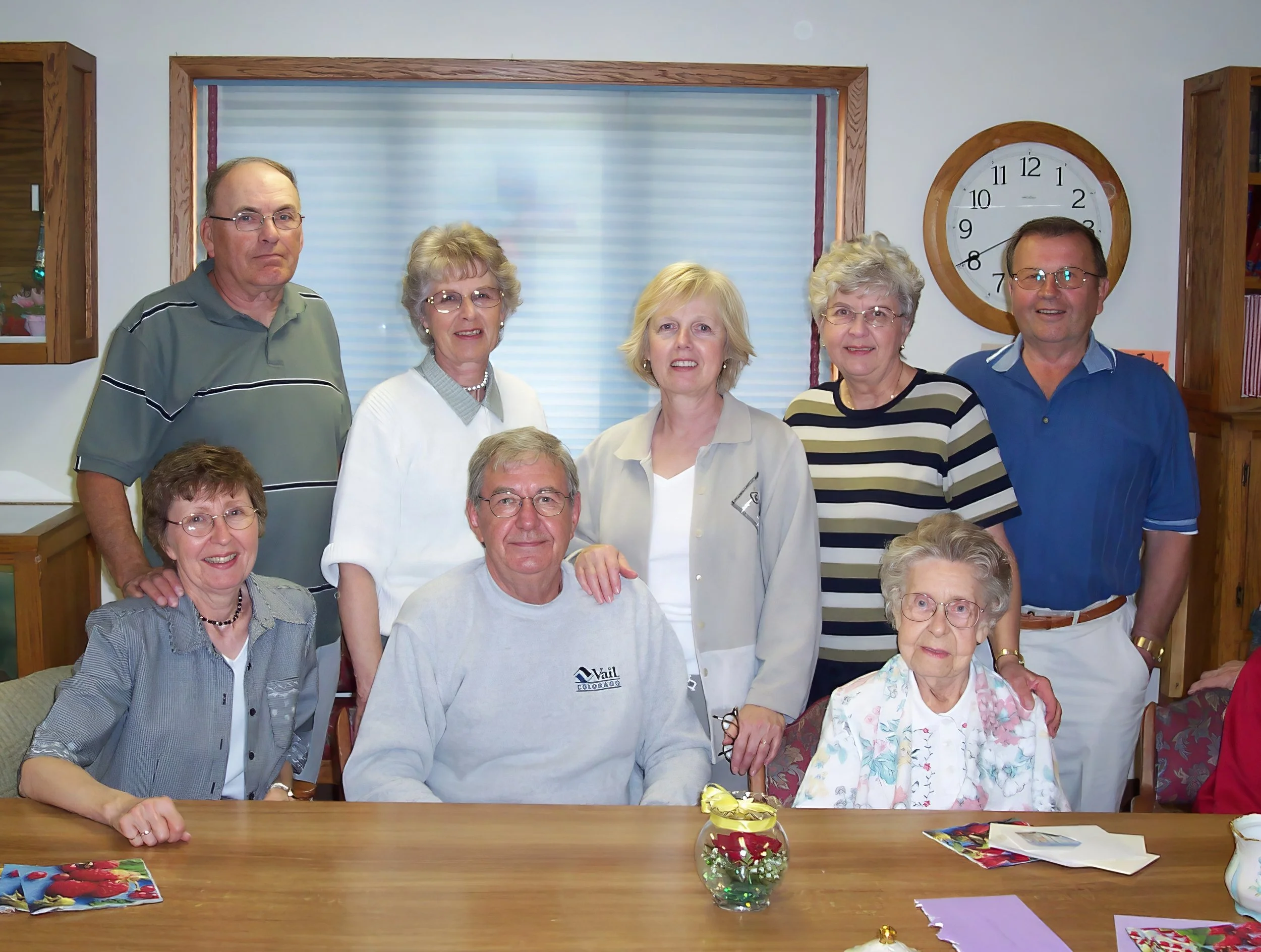 2003 - Front: Marilyn Hegre, Marvin Meier, Mae Meier. Back: Don Hegre, Dodie Boe, DelRae Meier, Gladys & Irvin Hammer.