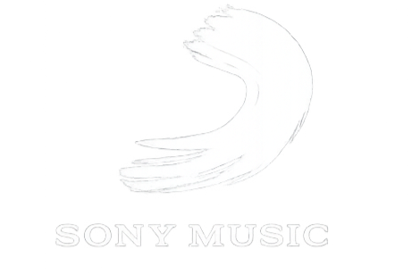 Sony Music logo with a white brushstroke crescent shape above the company name in white text.