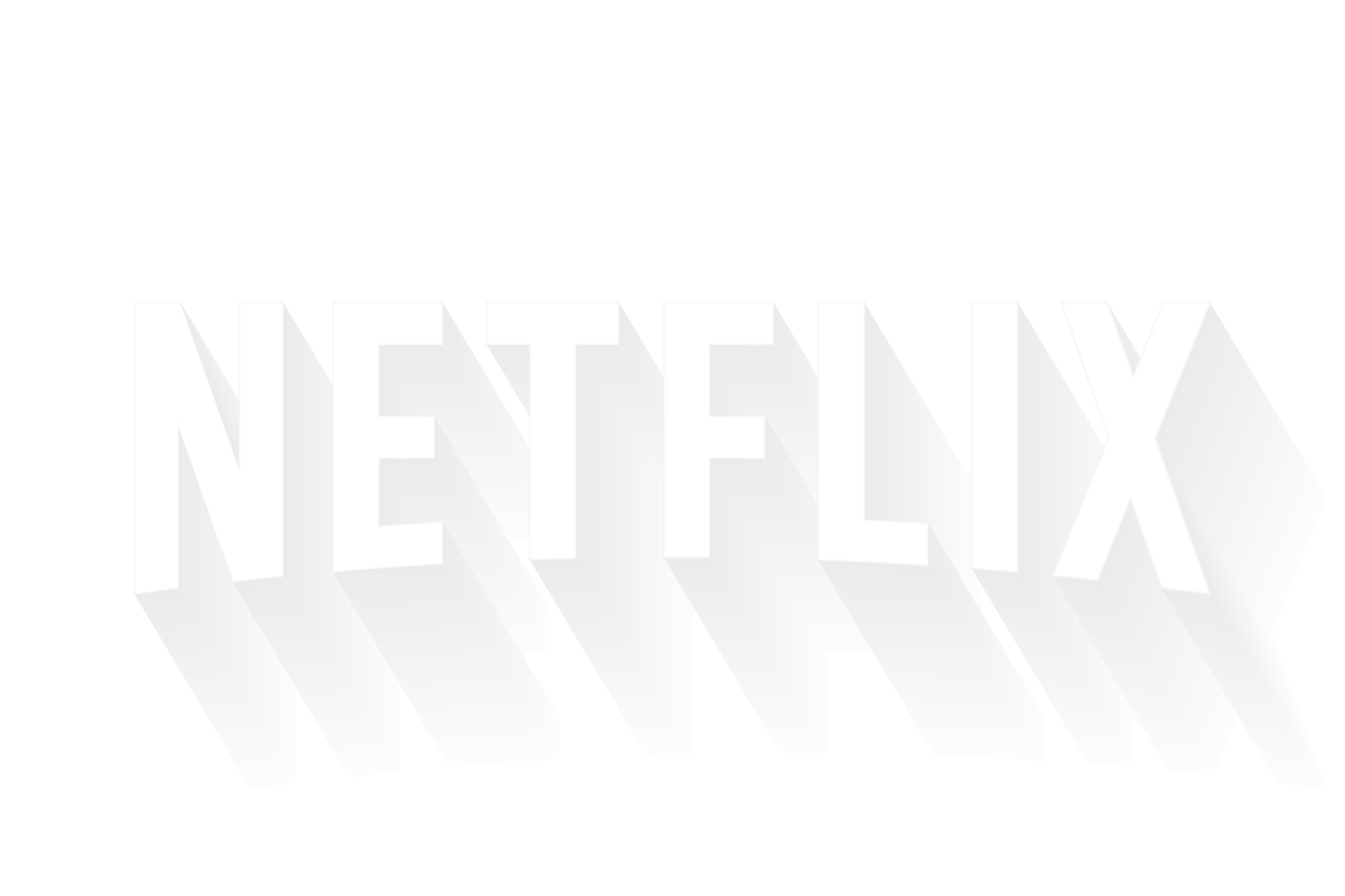 Netflix logo in white with a shadow effect on a black background.