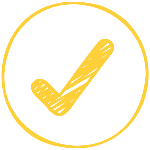 Yellow checkmark inside a yellow circle on a black background.
